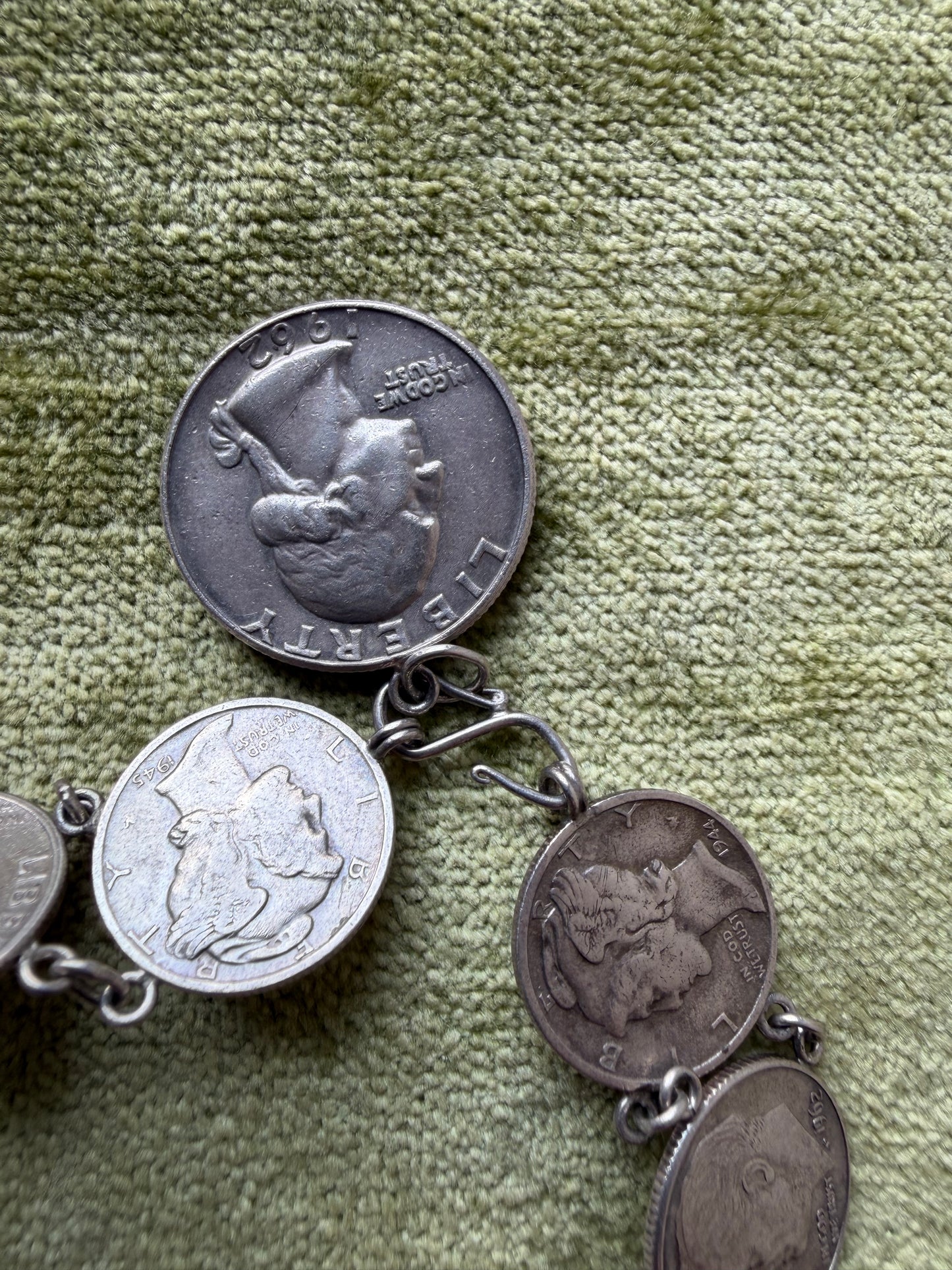 Vintage Roosevelt and Mercury dime, Washington quarter bracelet (MA)