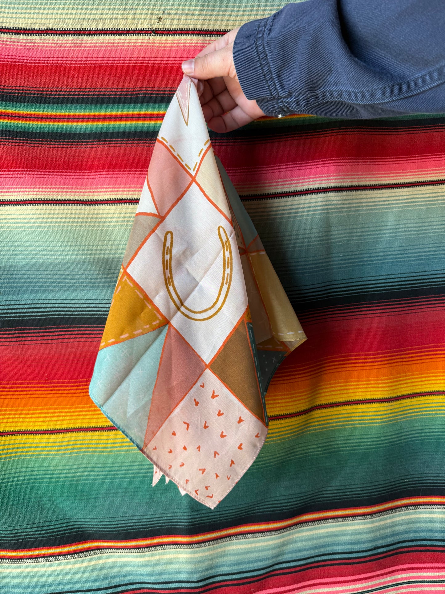 Western Horseshoe Patchwork Western Silk Scarf