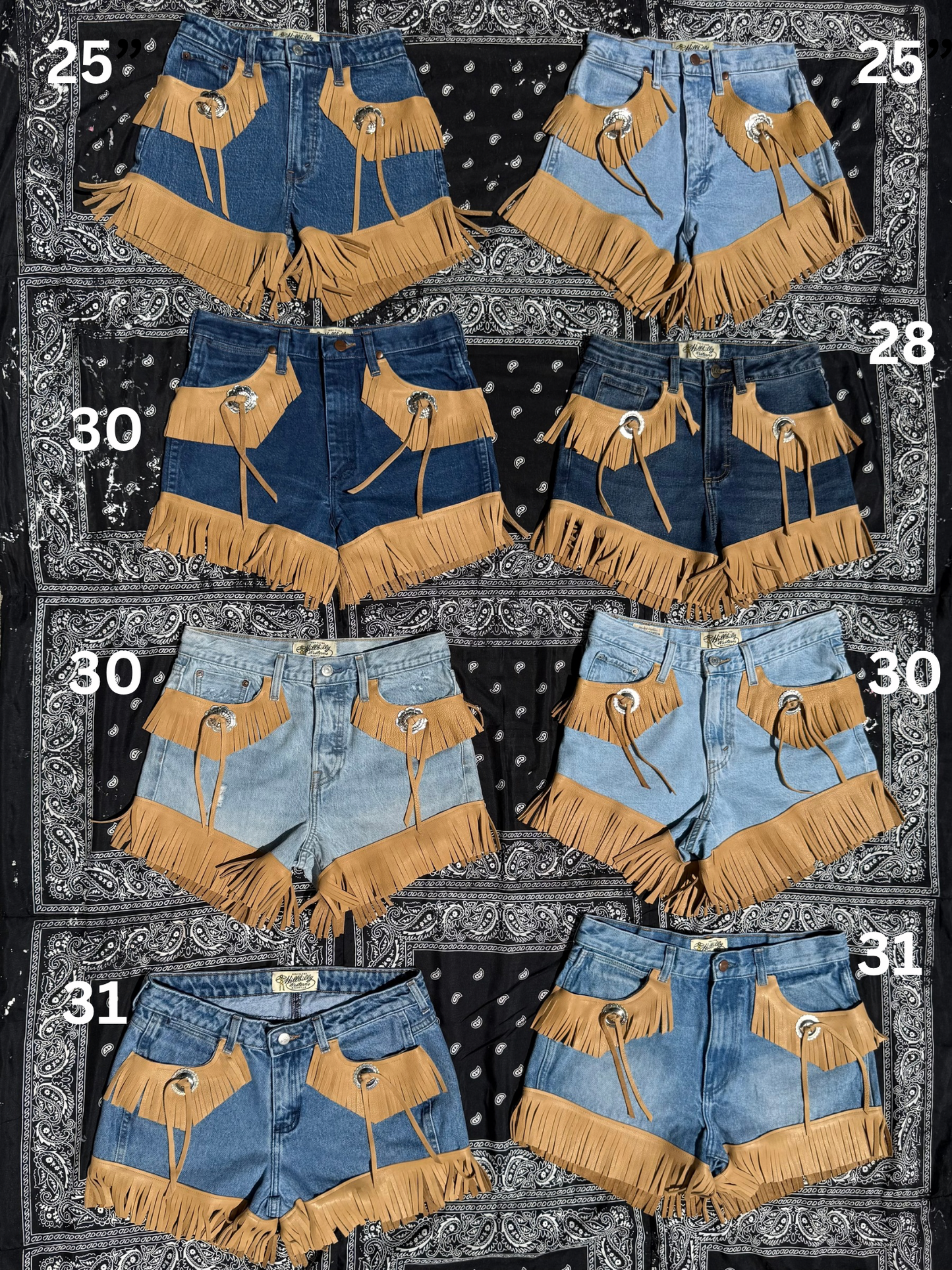 Fringe and Concho Denim Shorts