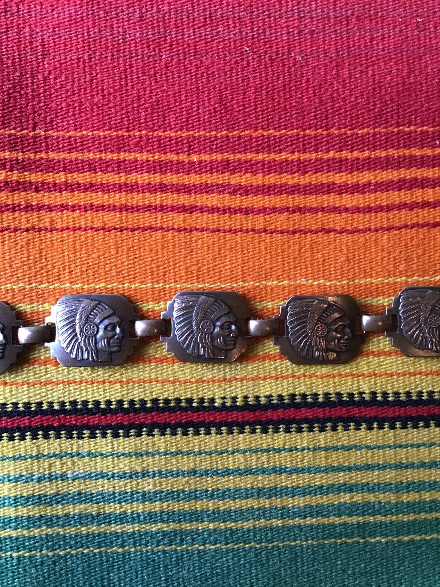 Vintage Indian Chief Chocolate Brown Copper Bracelet 7 1/4”