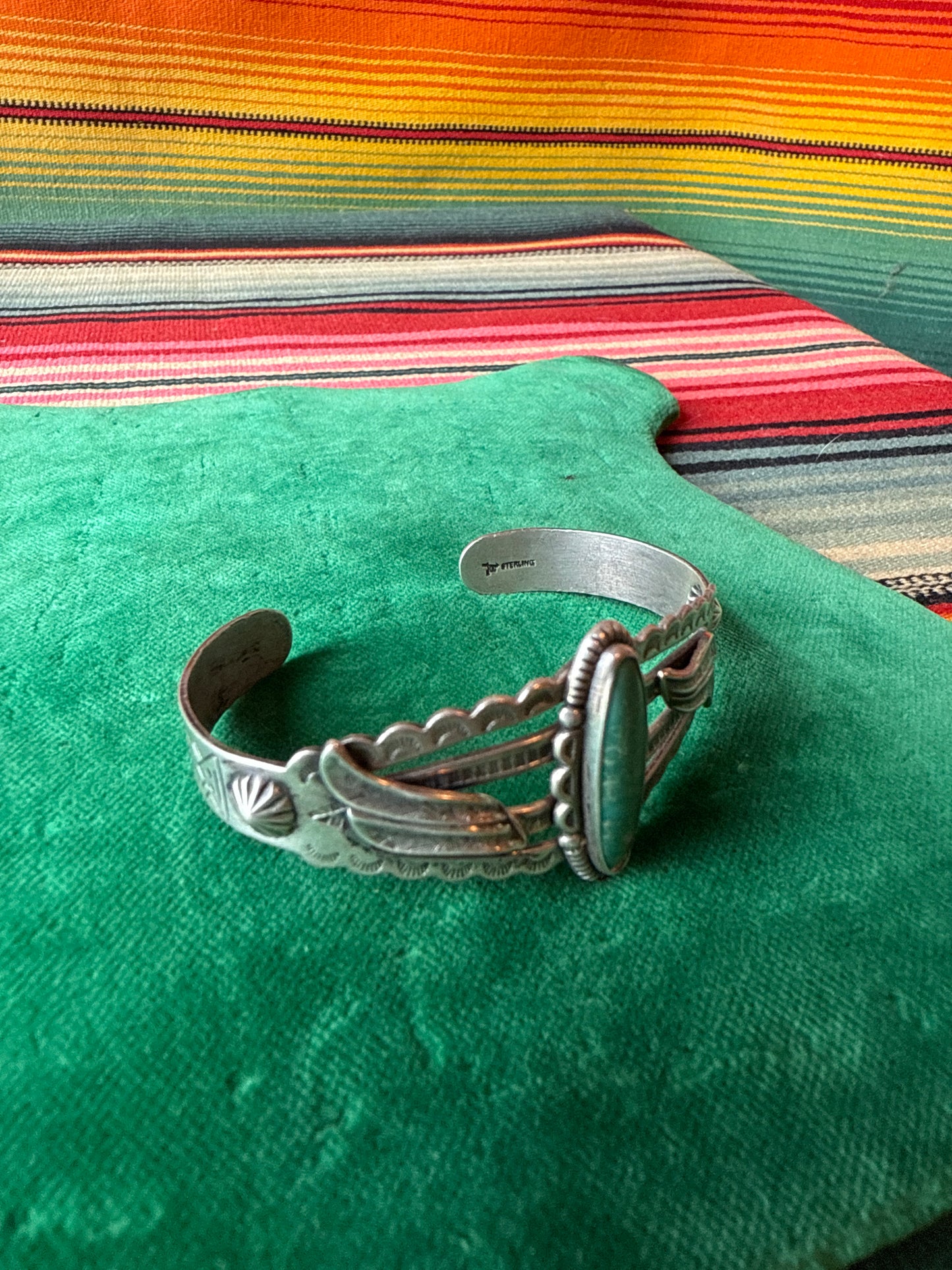 Fred Harvey Era Sterling and Turquoise Cuff