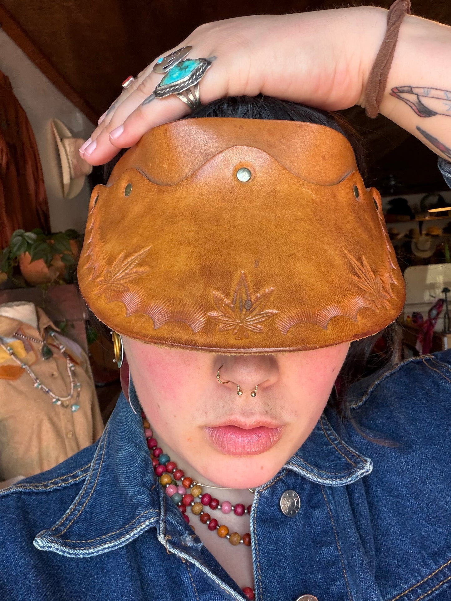Hand Crafted Tooled Leather Visor