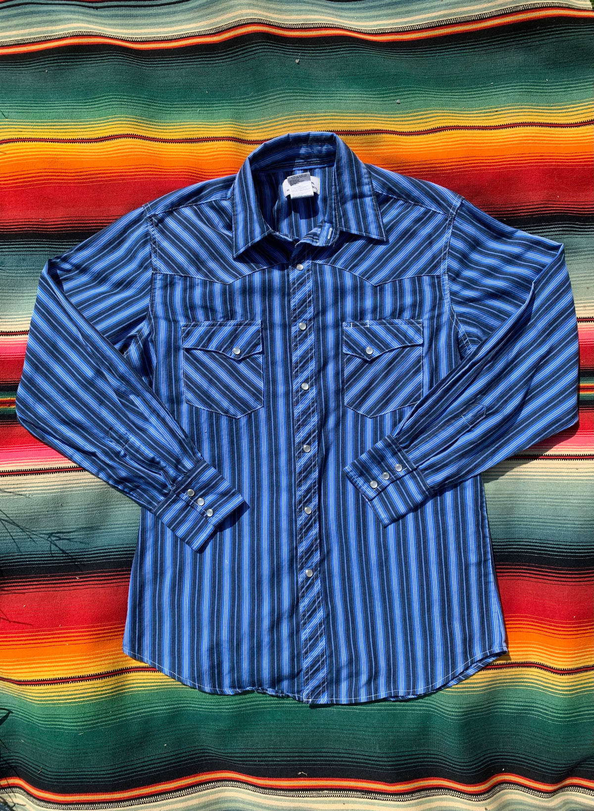 VTG Striped Blue Wrangler Pearl Snap