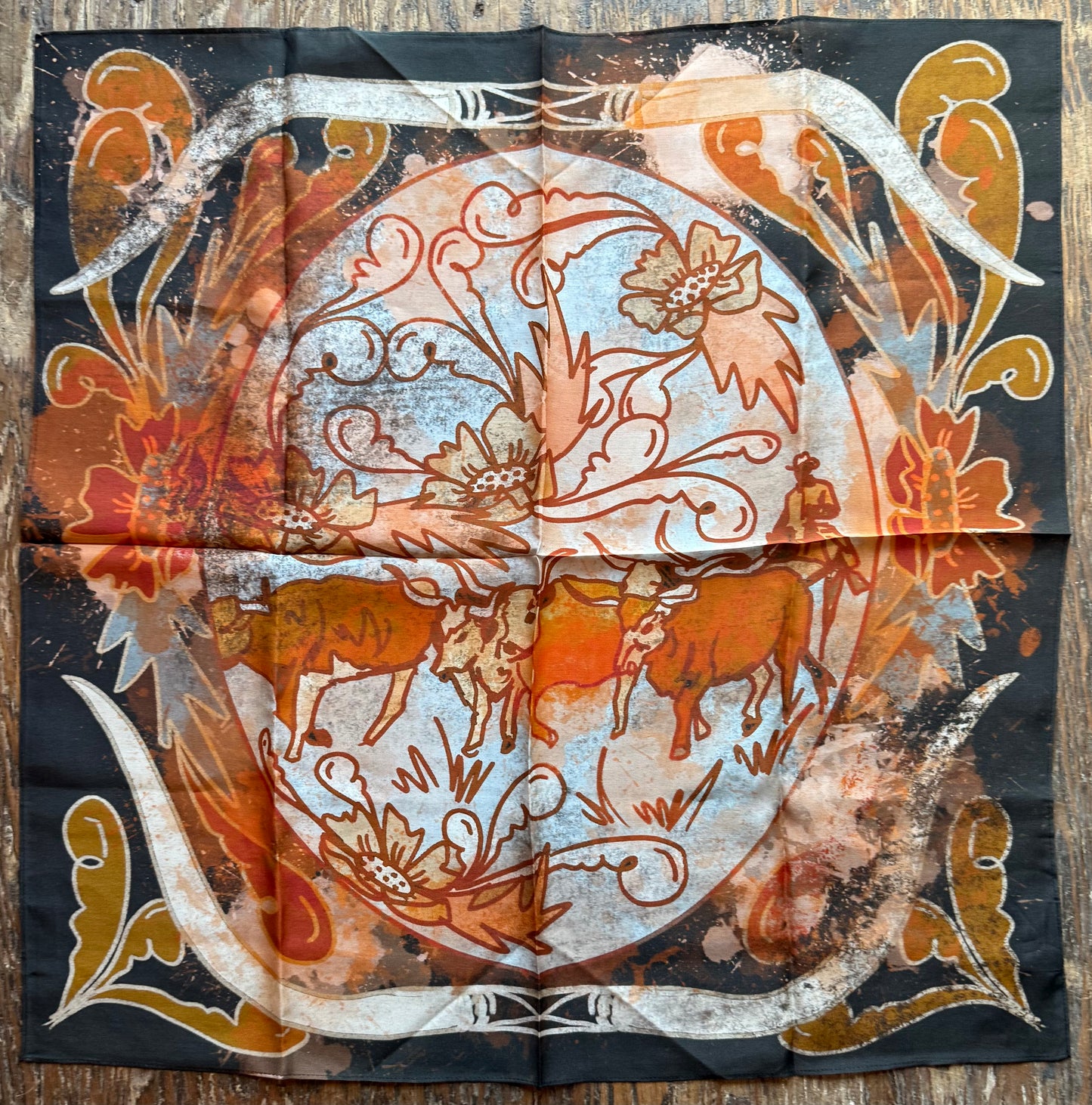 Cattle Drive Western Floral Cowboy Silk Scarf