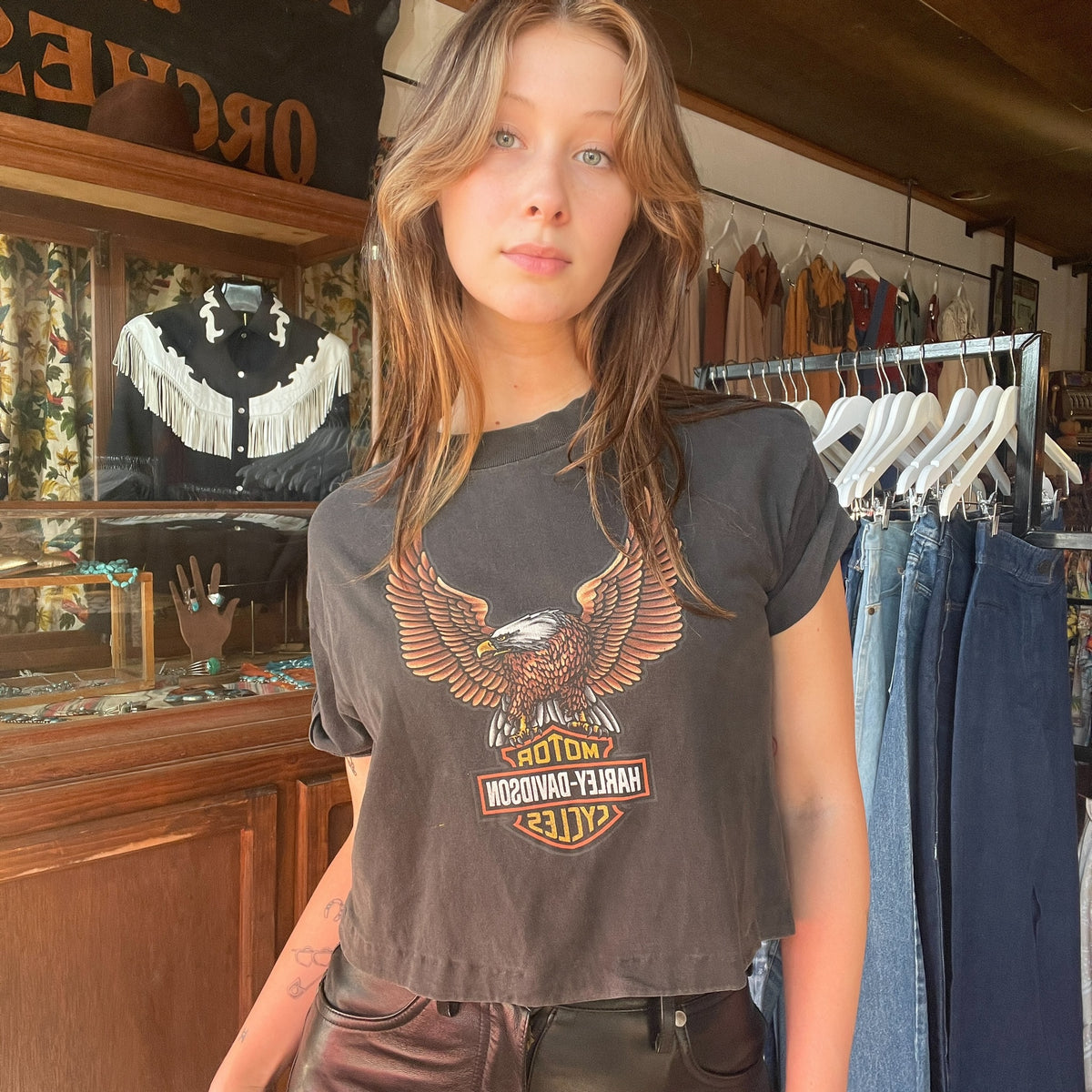 VTG 90's Harley Davidson Vallejo Cropped Cuffed Tee Size M