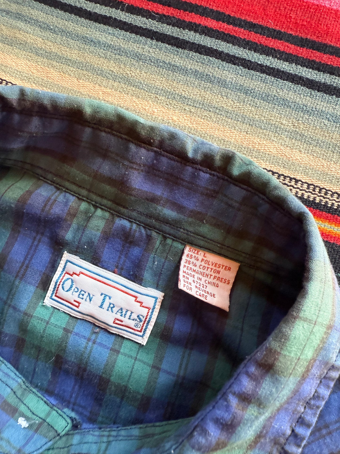 Green Navy Open Trails Pearl Snap