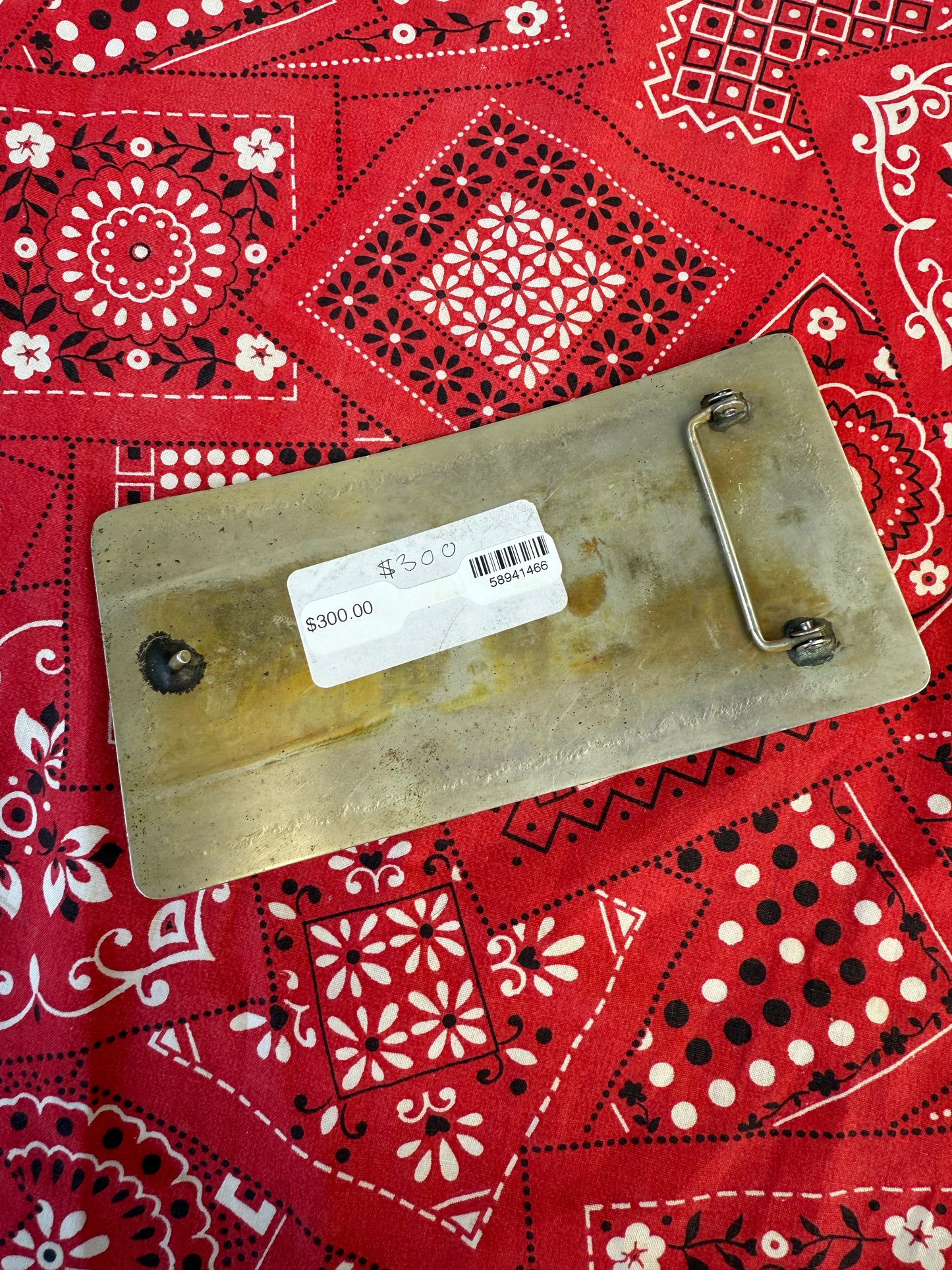 VTG Large Rectangle Banjo Belt Buckle with Turquoise & Coral