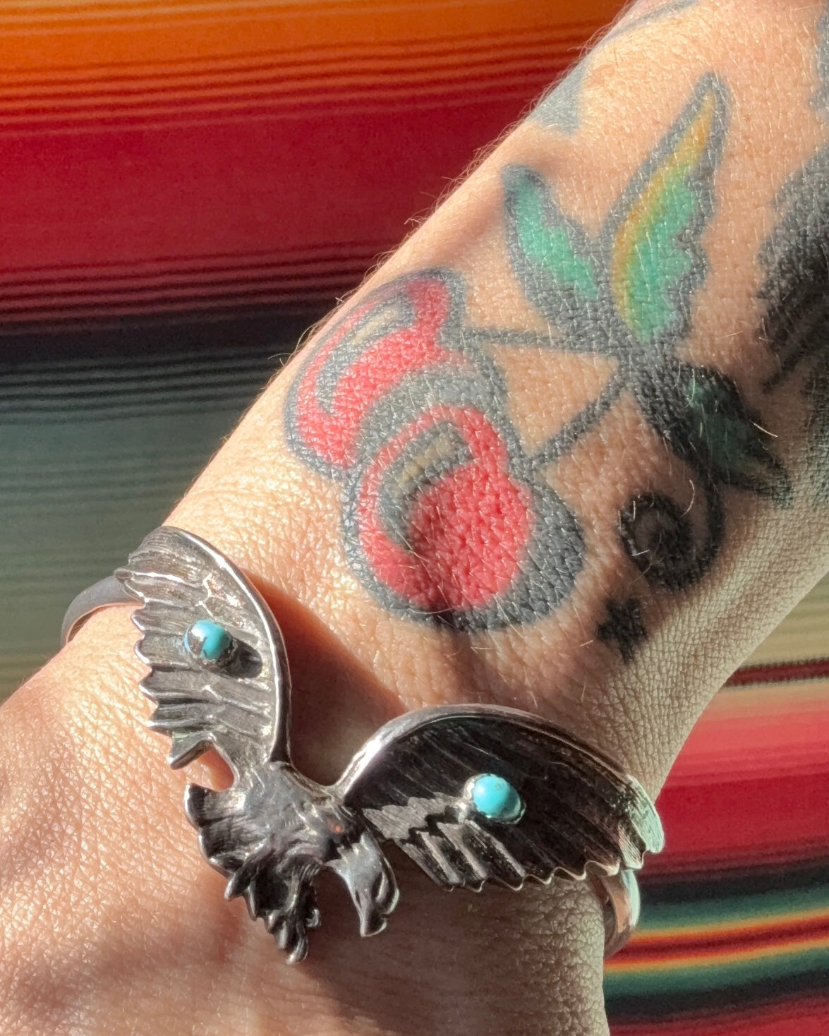 Vintage Sterling and Turquoise Eagle Cuff