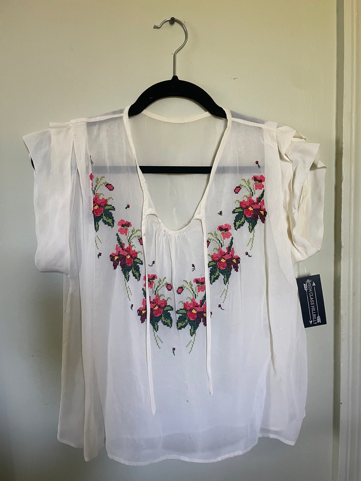 Vintage Ivory Cross Stiched Embroidery Top