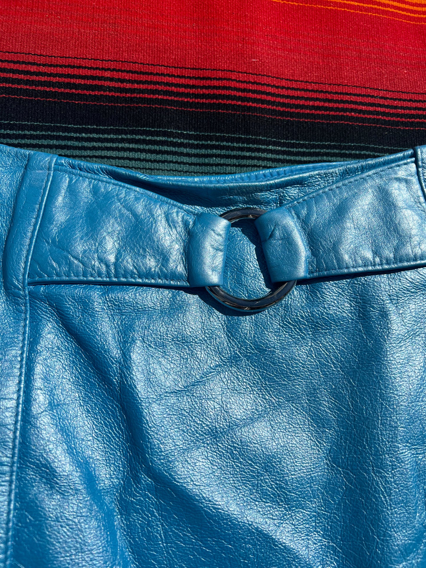 Vintage Metallic Blue Leather Mini Skirt