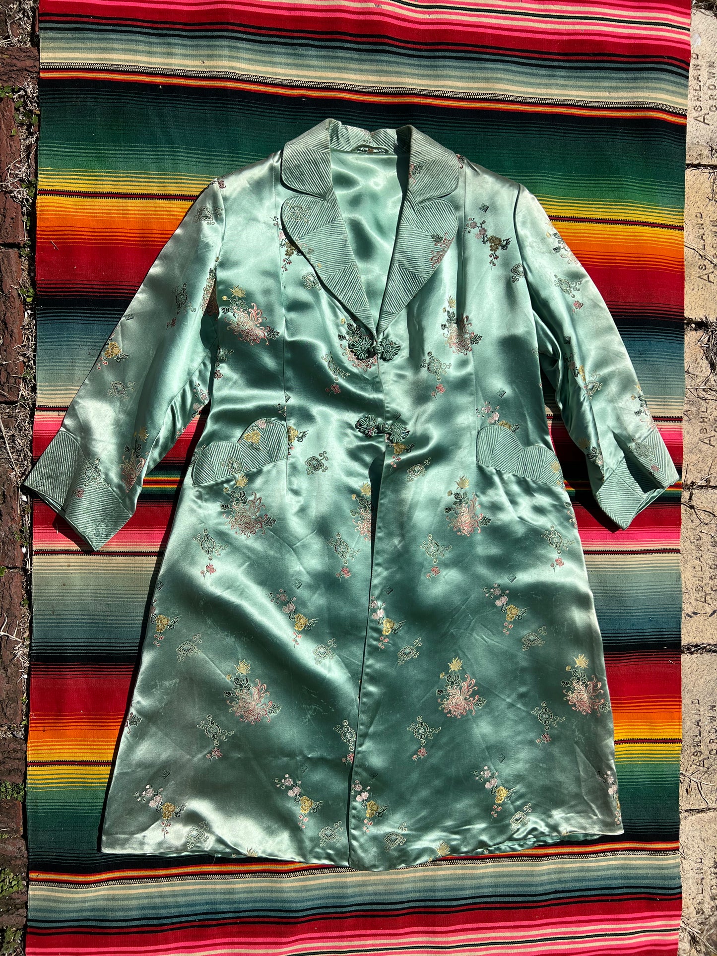 Vintage Mint Green Satin Duster Coat