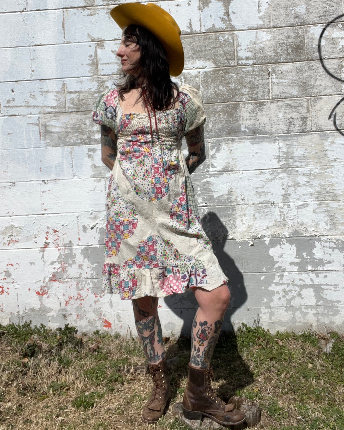 Handmade Quilt Topper Puff Sleeve Dress