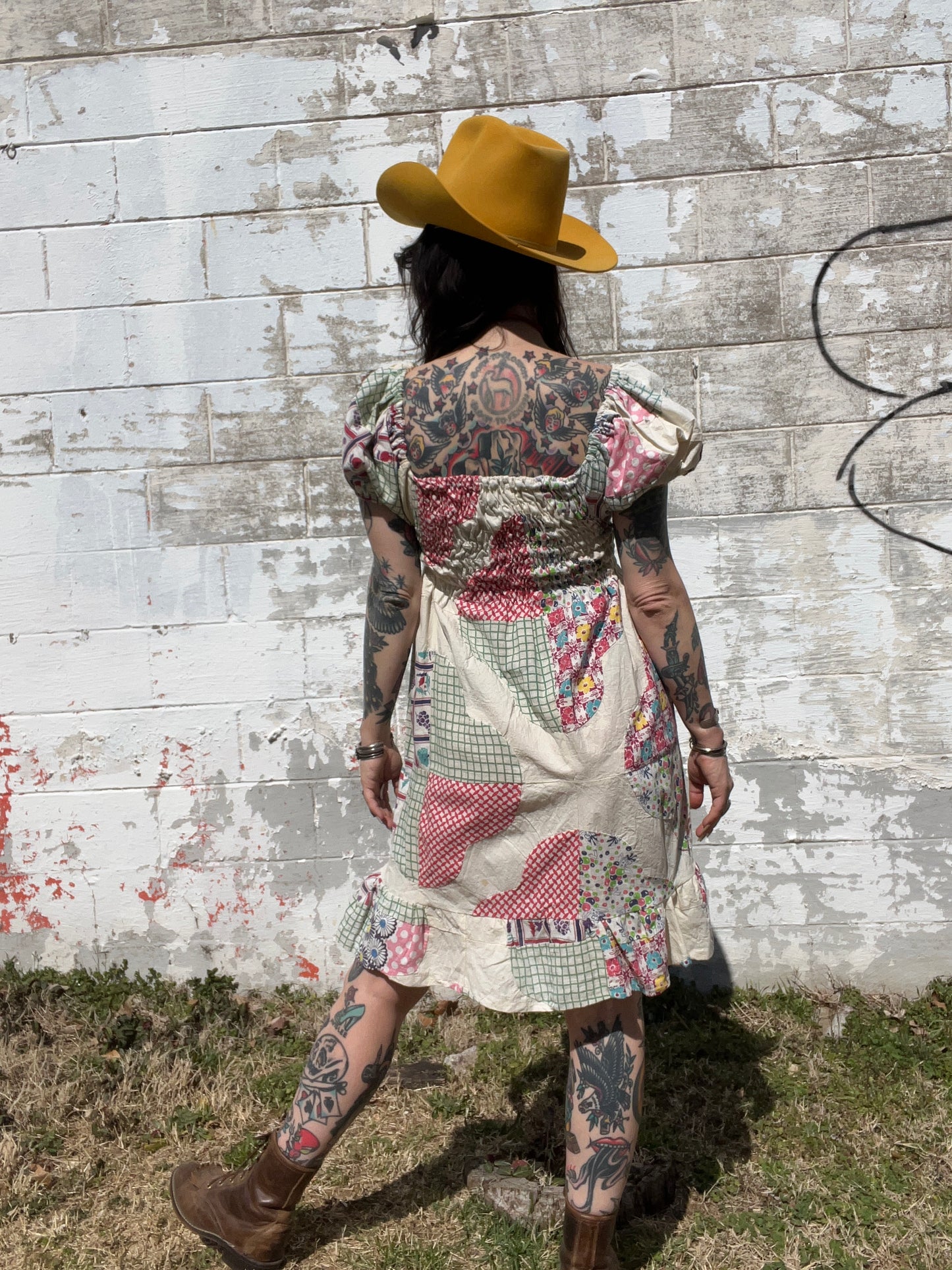 Handmade Quilt Topper Puff Sleeve Dress