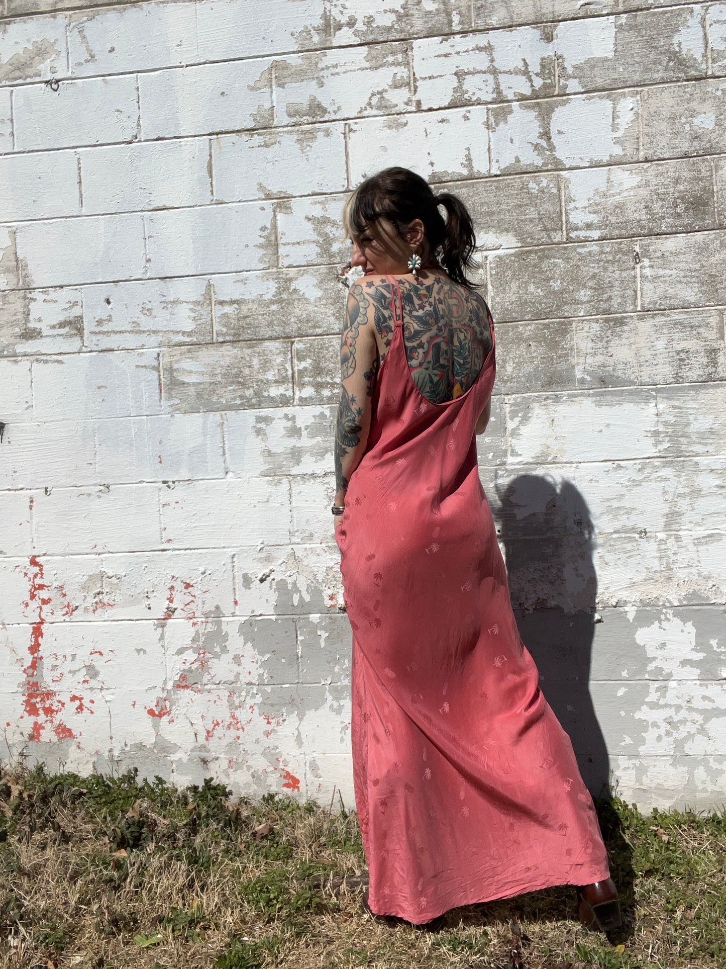 Vintage Pink Silk Maxi Slip Dress