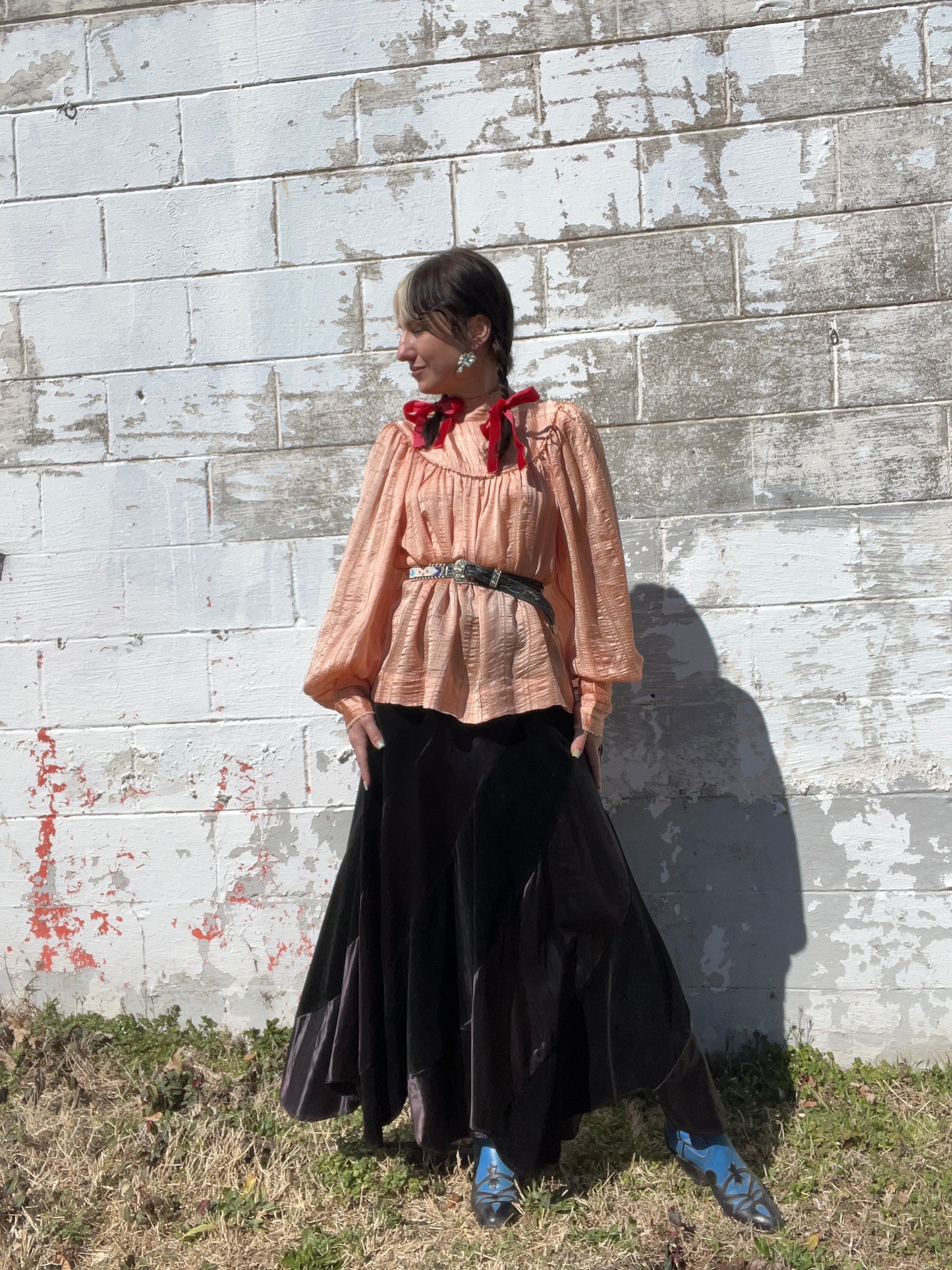 Vintage Silk Peach Balloon Sleeve Blouse