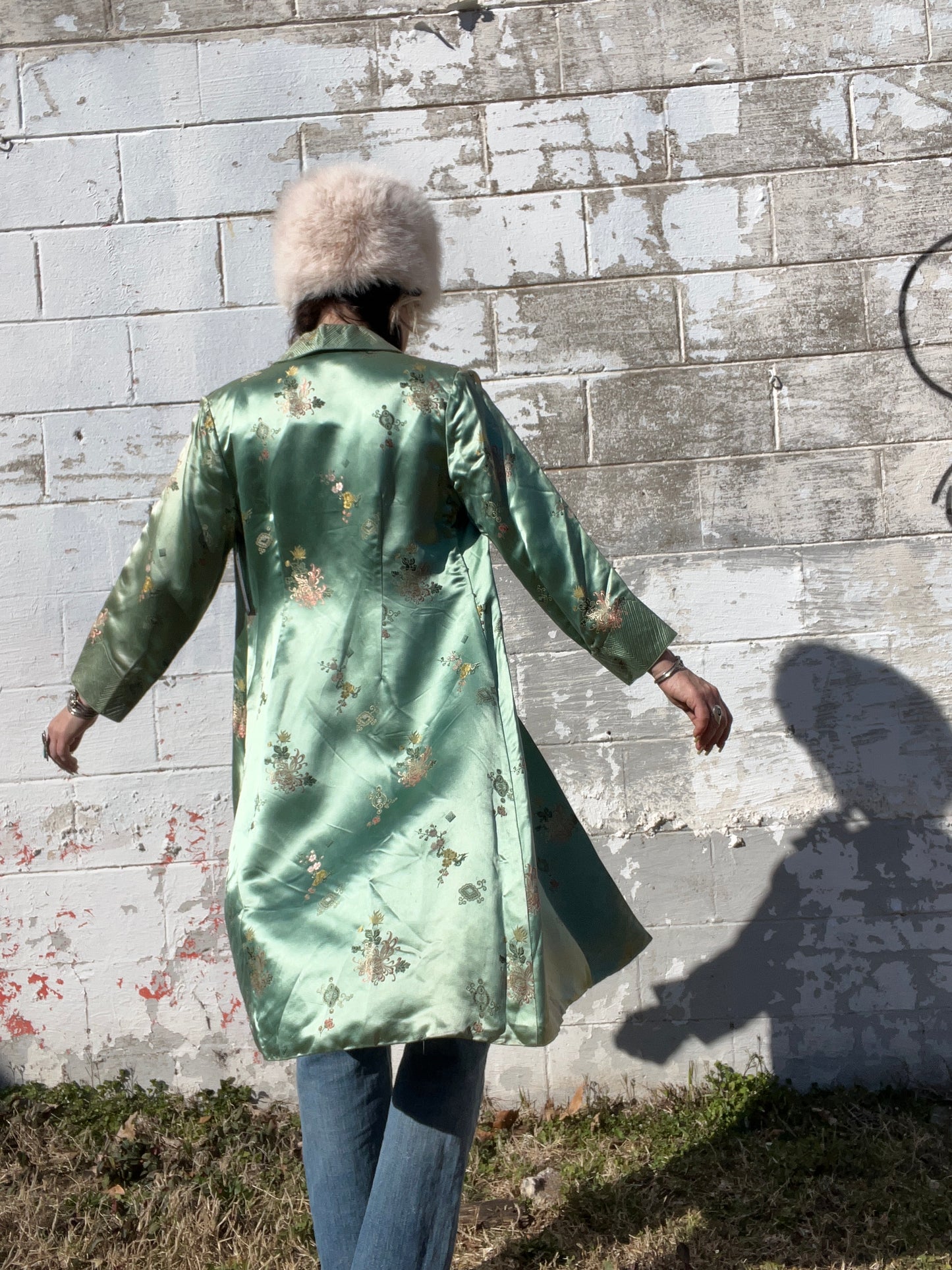 Vintage Mint Green Satin Duster Coat