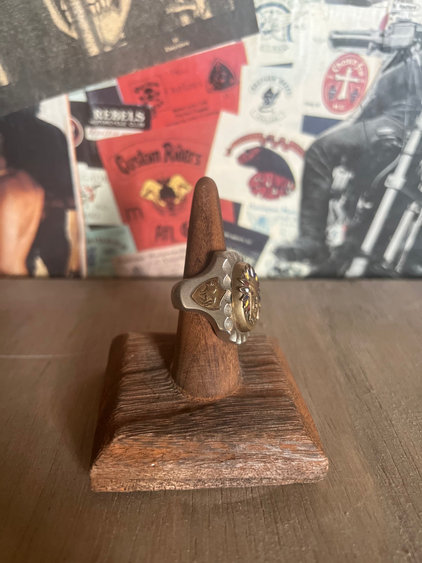 Mexican Biker Ring Enamel Head Dress