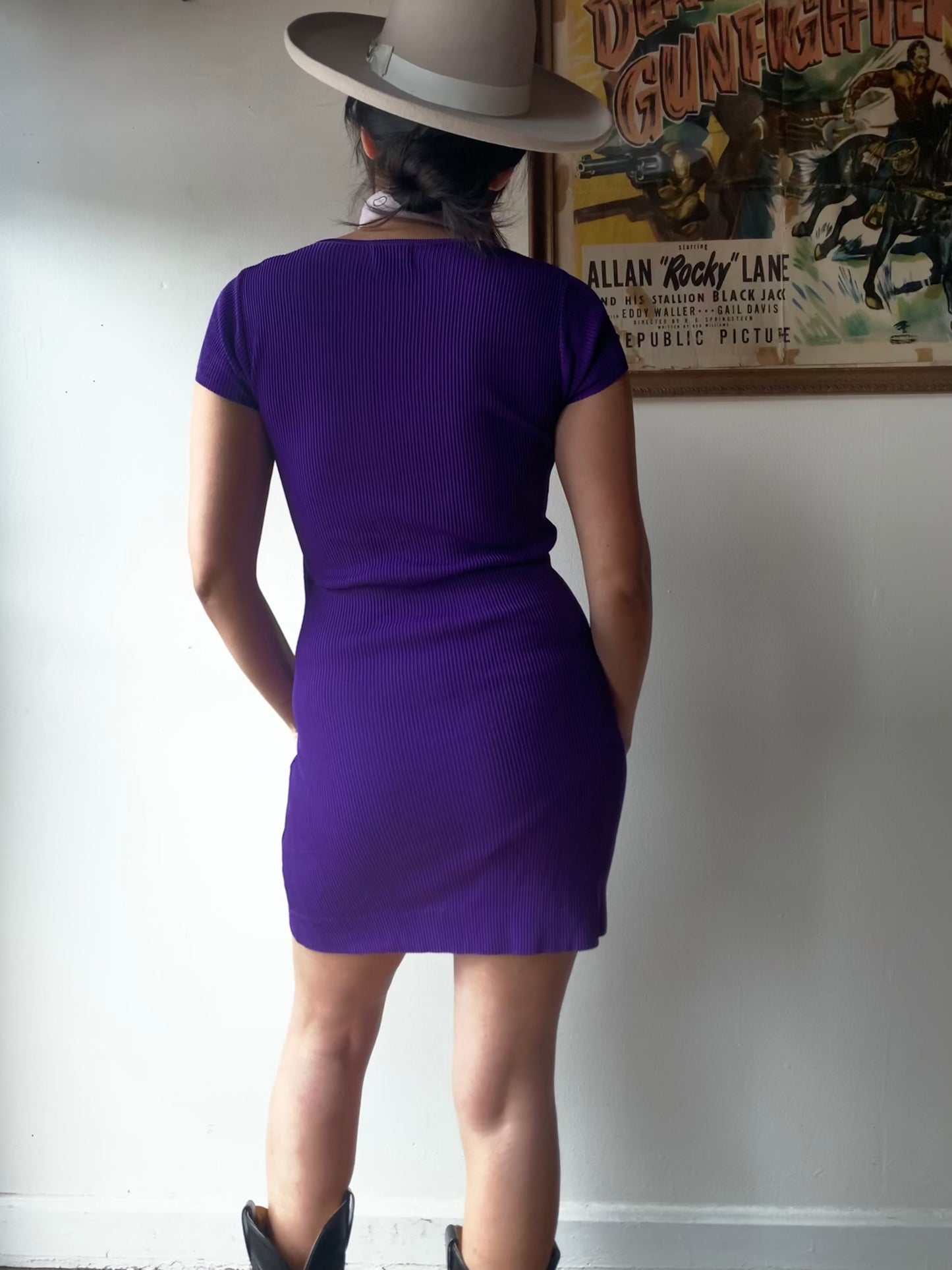 Ellen Tracy' Purple Ribbed Knit Dress
