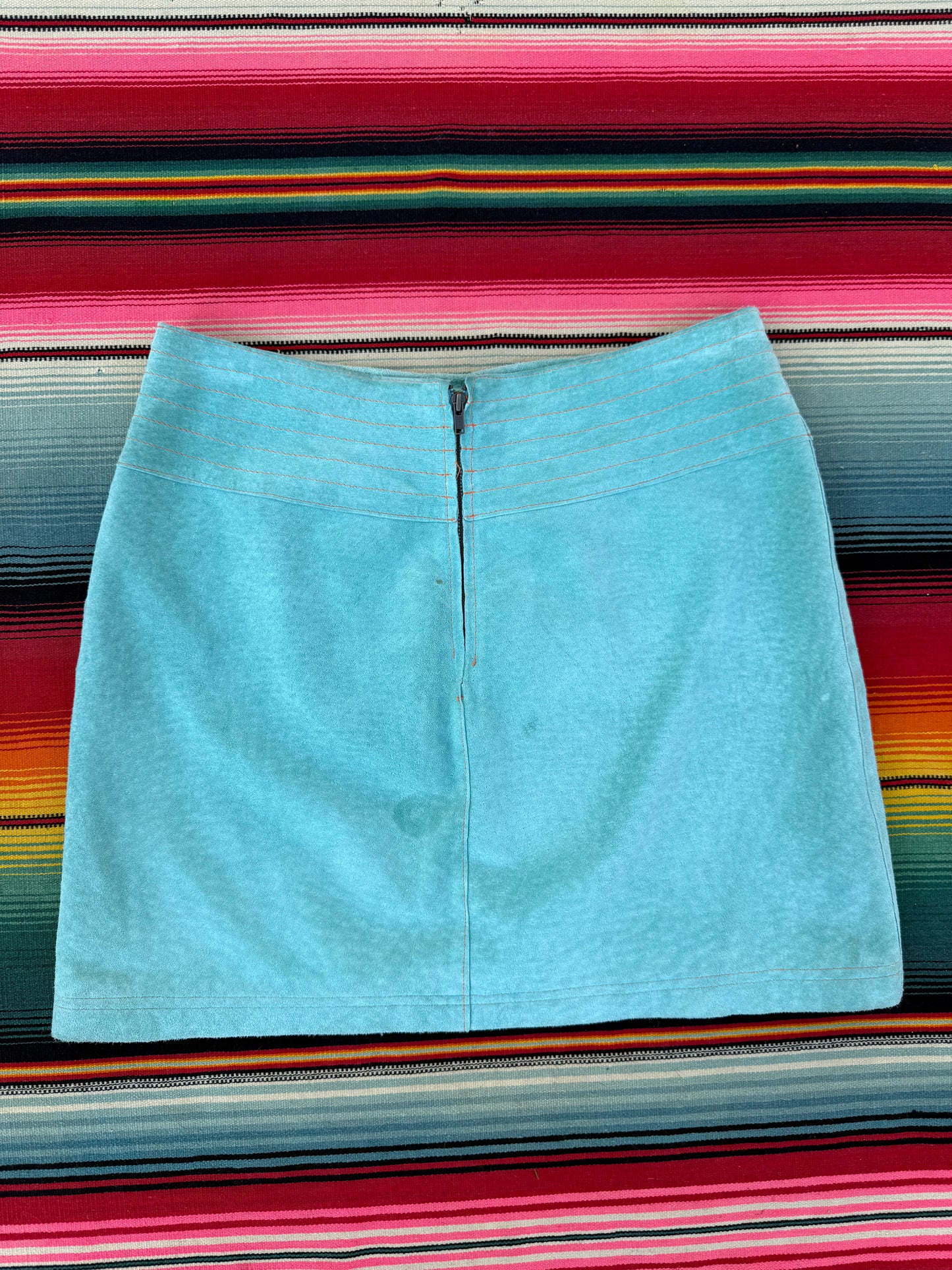 Y2K Teal Suede Skirt