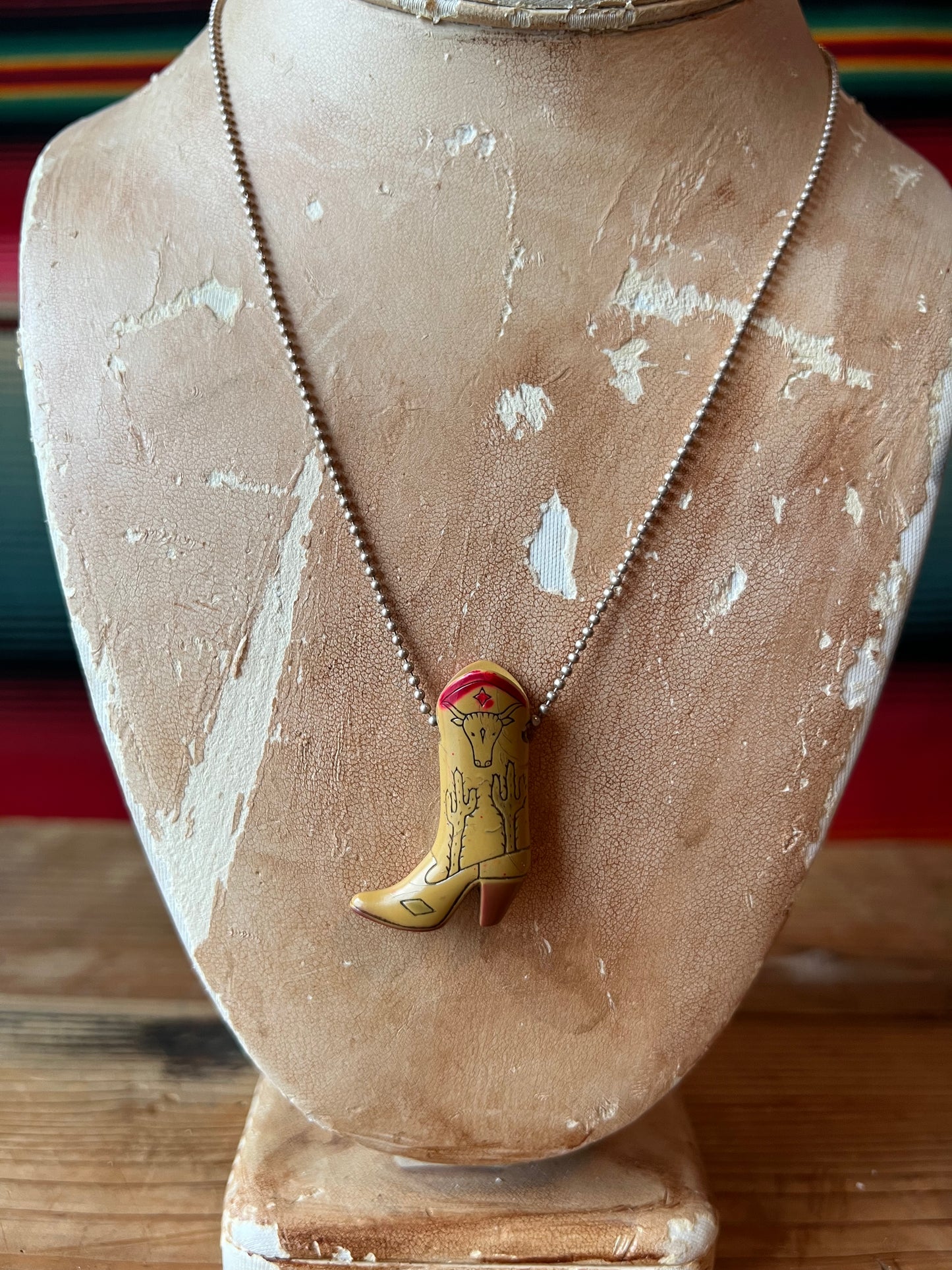 Cowgirl Boot Charm and Sterling Ball Chain Necklace