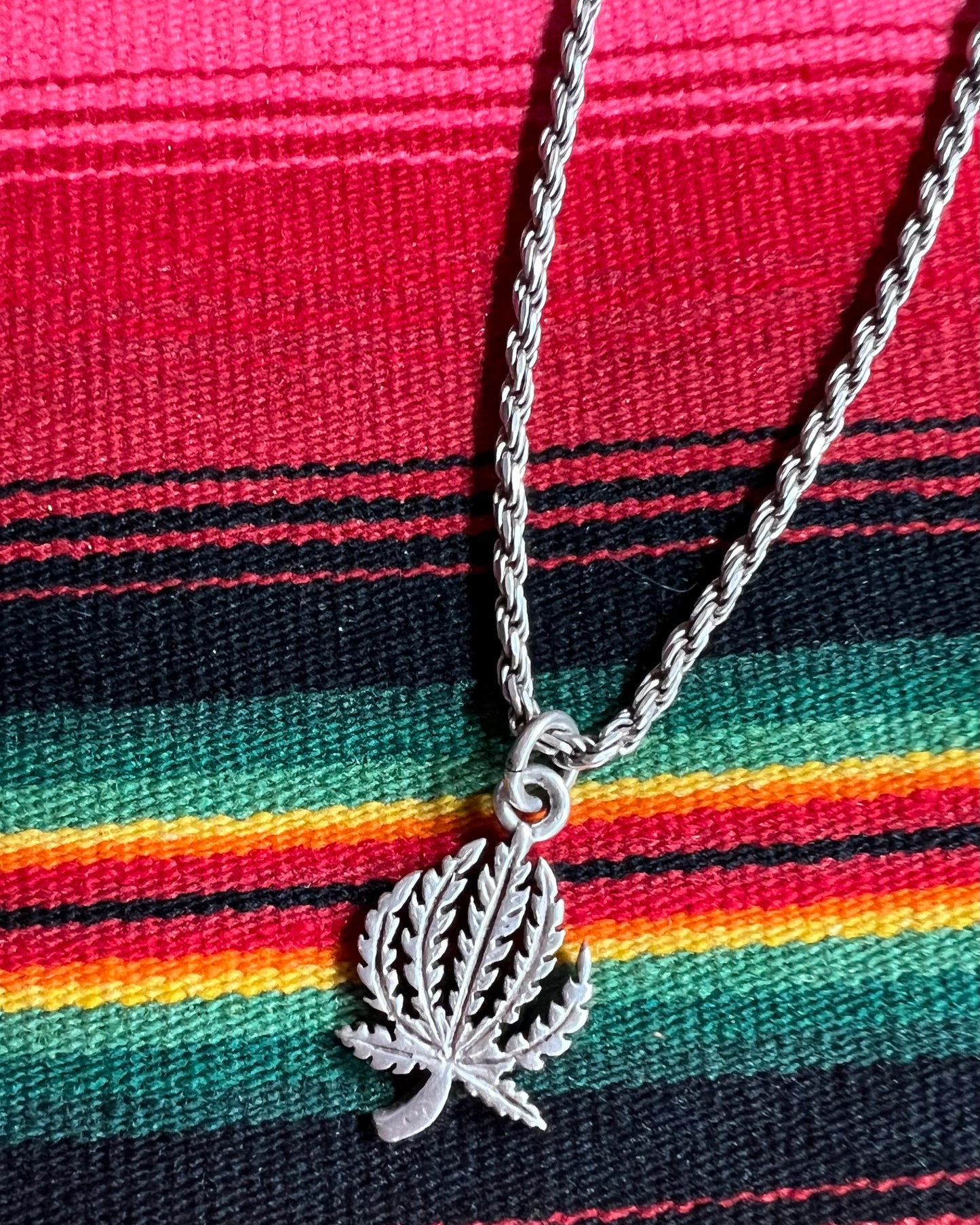 Pot Leaf and Sterling Rope Chain Necklace