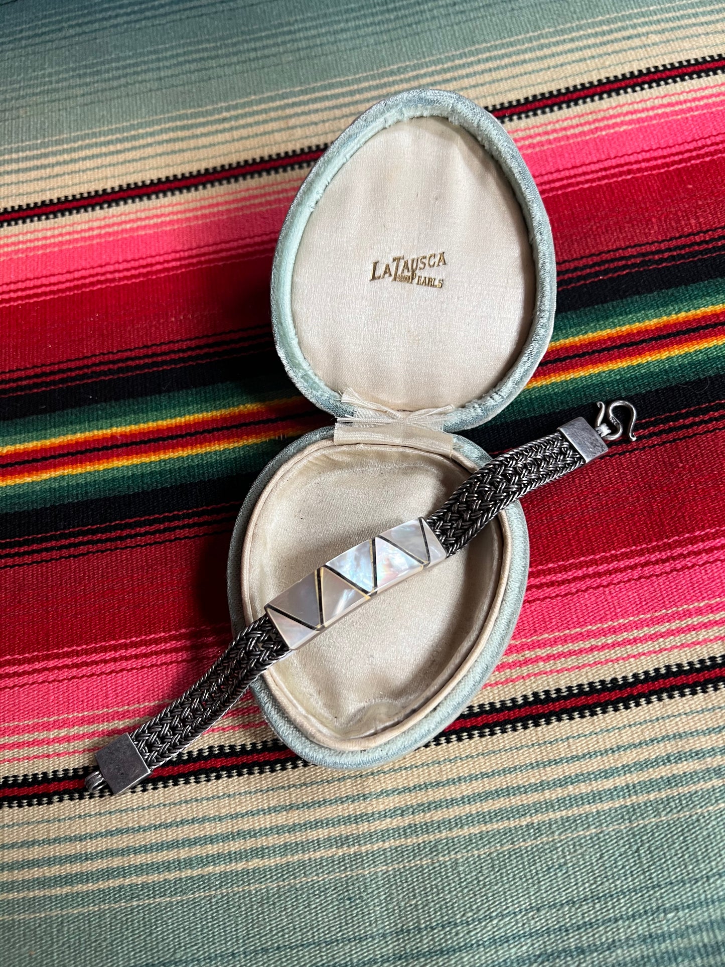 Mother of Pearl Sterling Woven Bracelet and S Clasp