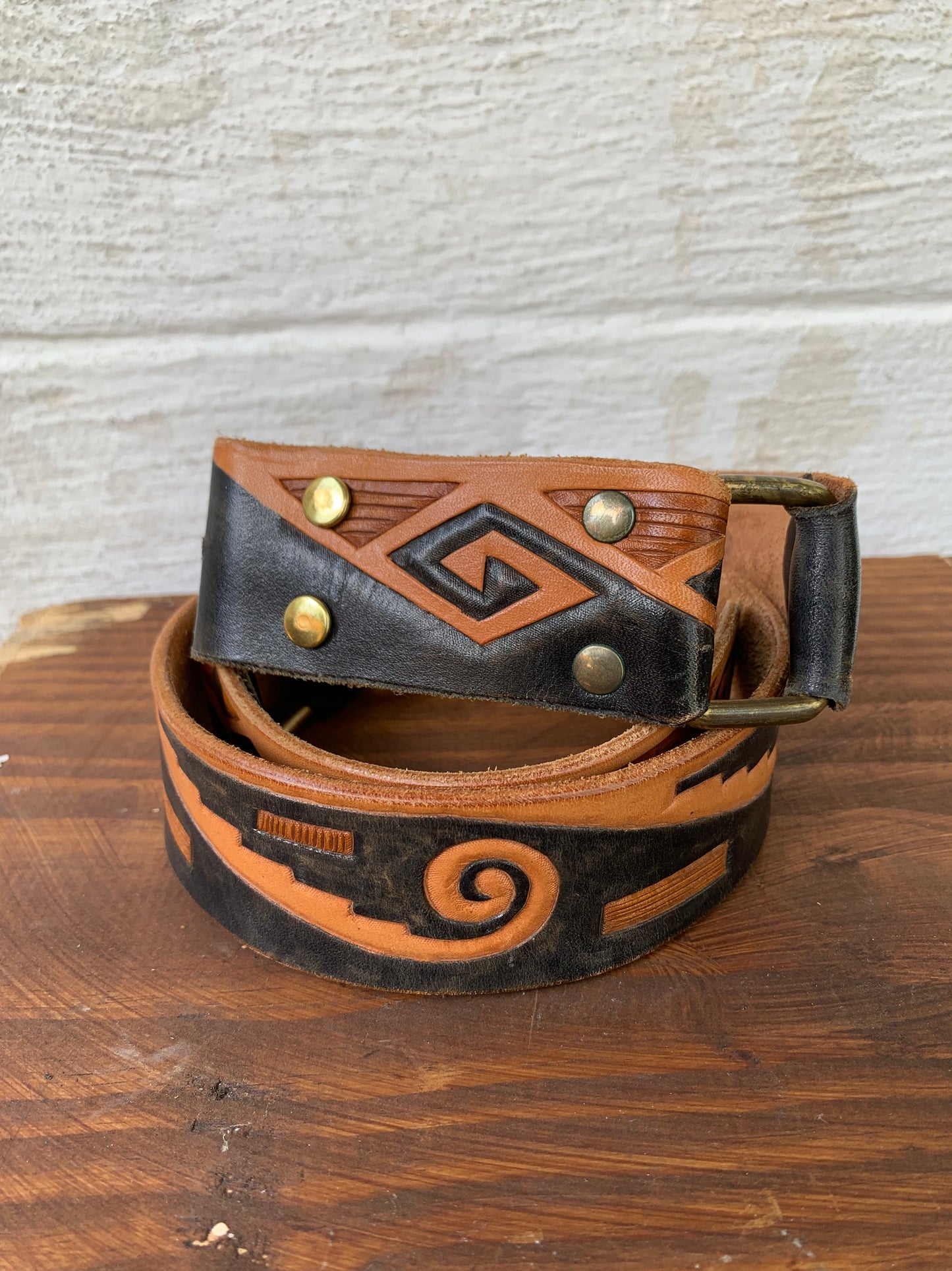 Vintage Belt - Black & Brown Aztec Patterned