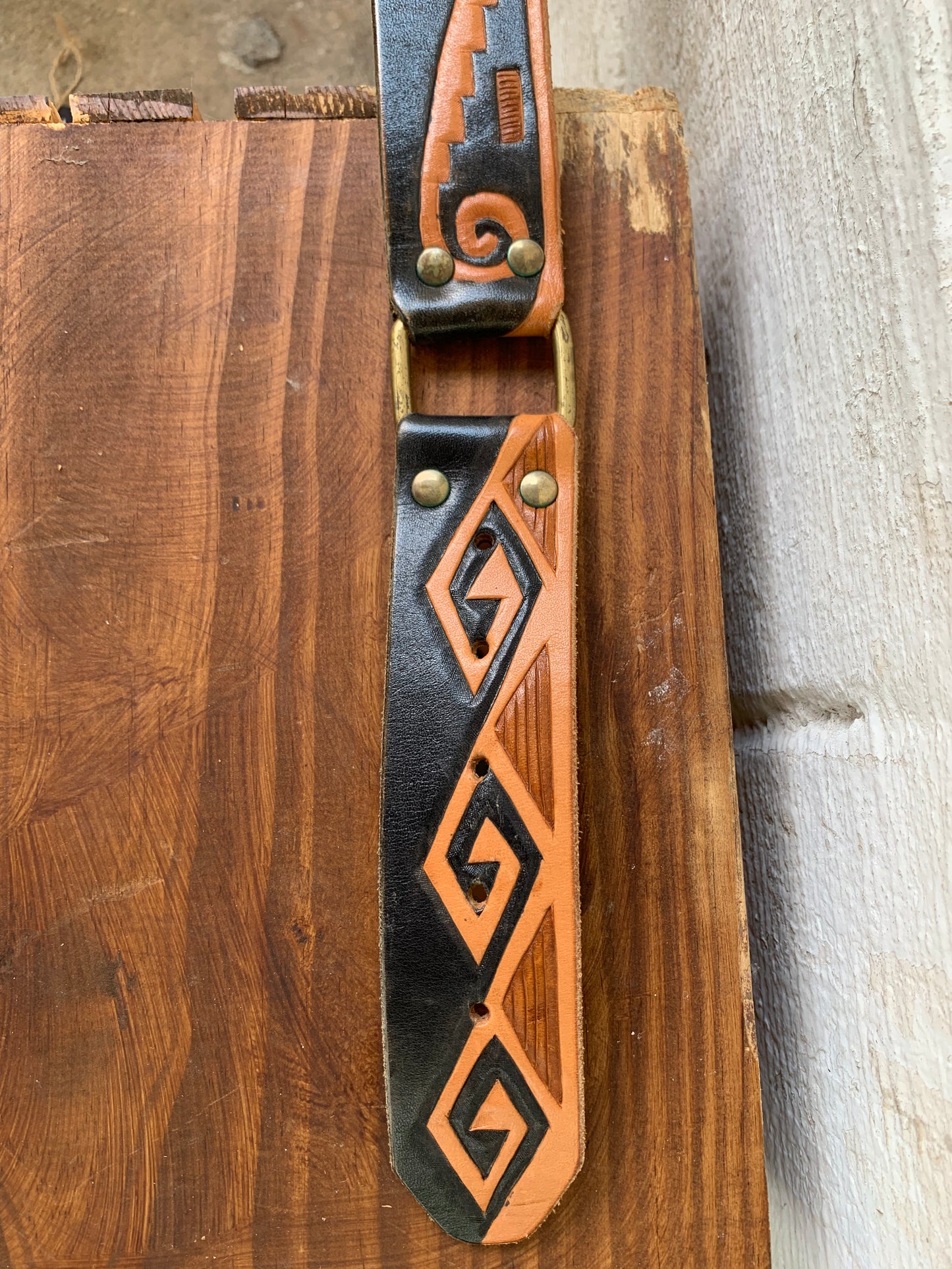 Vintage Belt - Black & Brown Aztec Patterned