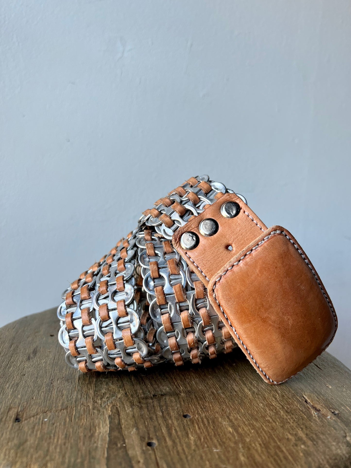Vintage Handmade Can Tab & Leather Belt 36-40"W