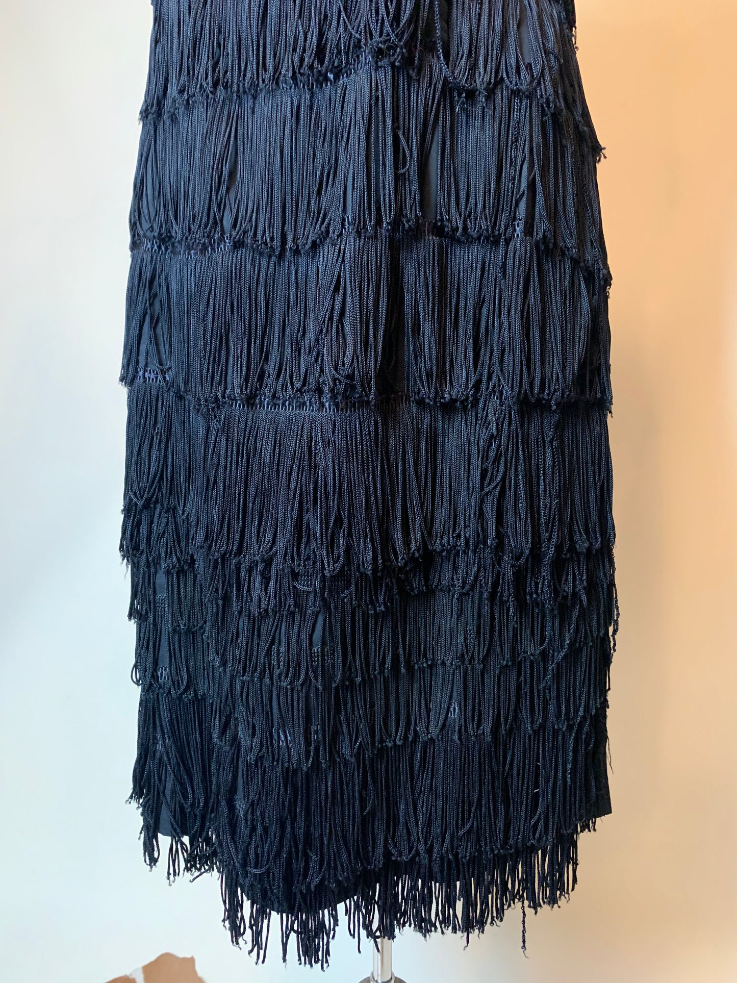Vintage Black Fringe Bedazzled Flapper Dress (L)