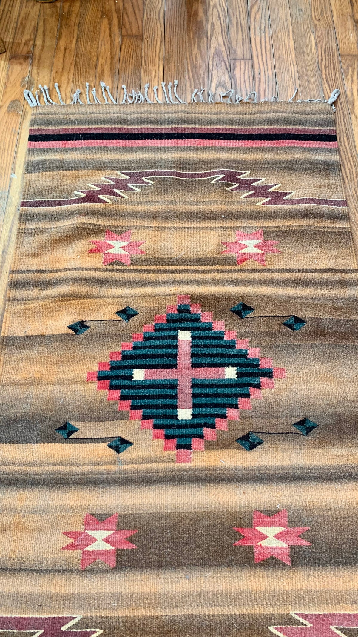 Vintage Southwestern Woven Wool Throw Rug 54" x 29.5"