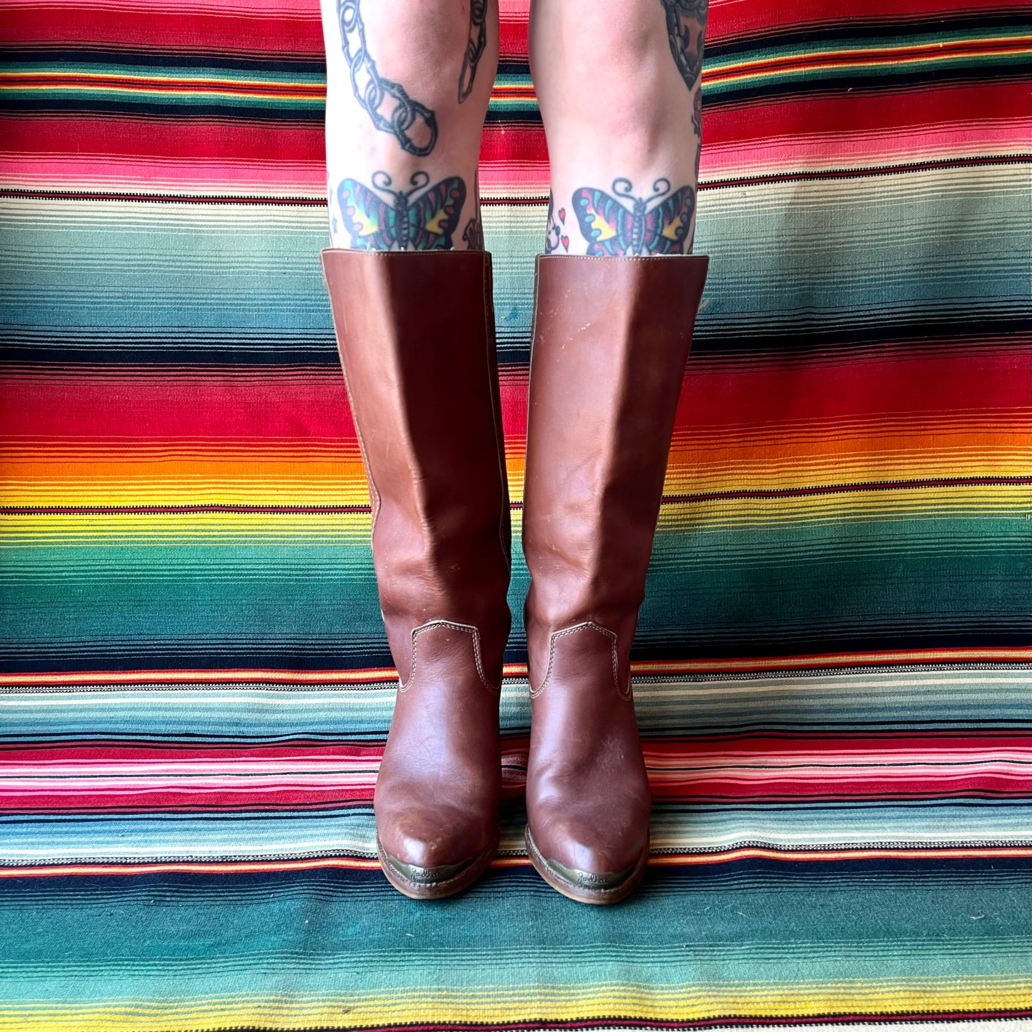 Vintage ZODIAC Tall Stacked Heel Reddish Brown Leather Boots Size 8 N