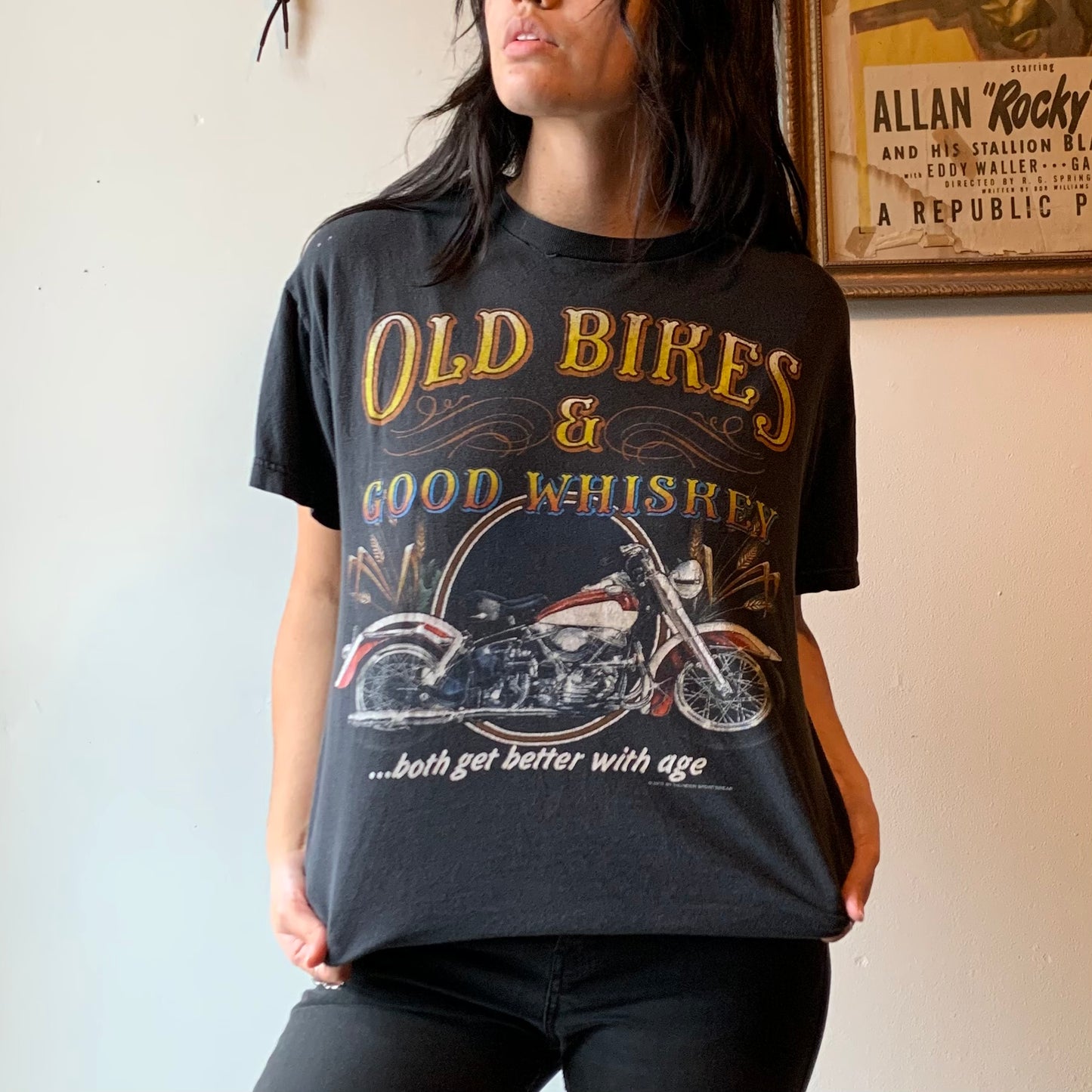 Vtg. Old Bikes & Good Whiskey Tee ( L/XL)