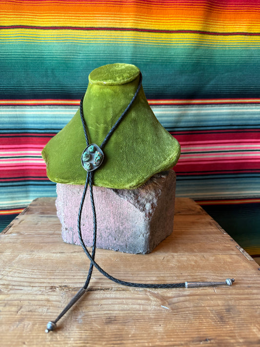 Four Turquoise Stone Sterling Leather Bolo Tie