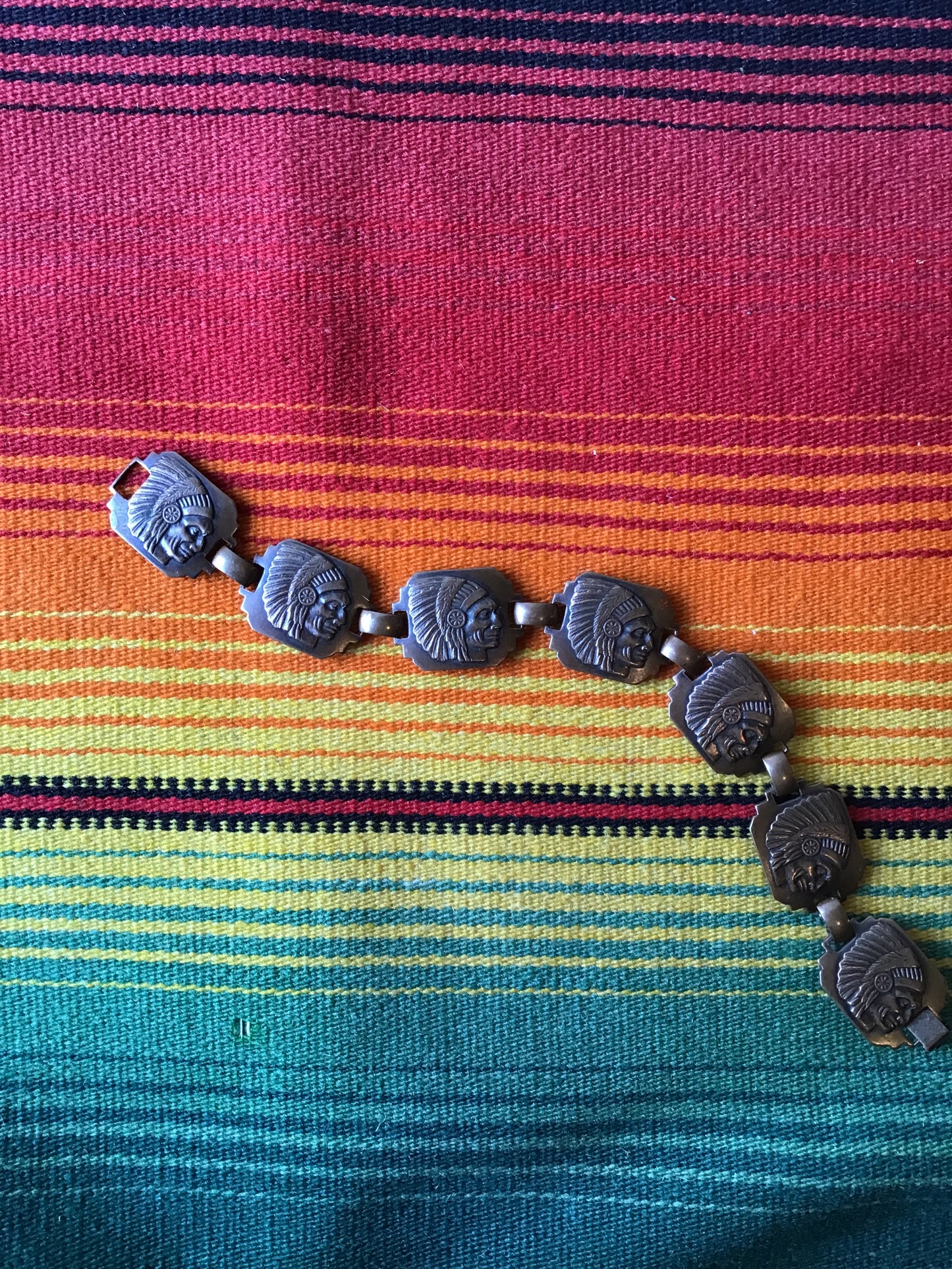 Vintage Indian Chief Chocolate Brown Copper Bracelet 7 1/4”