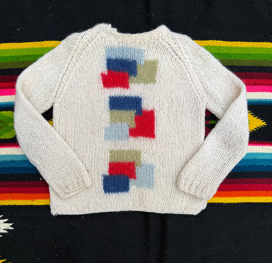 Vintage Cream Knit Sweater with Block Pattern