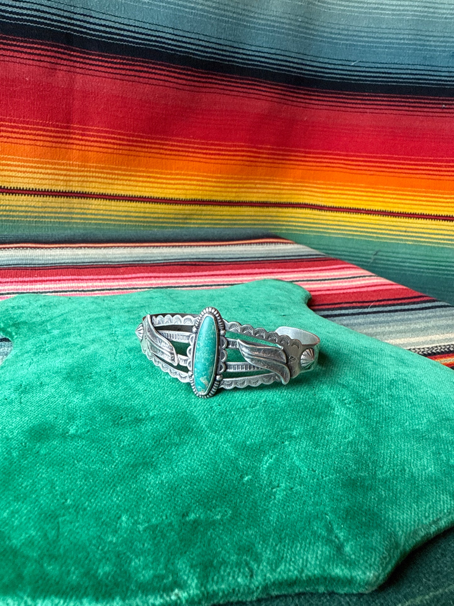 Fred Harvey Era Sterling and Turquoise Cuff