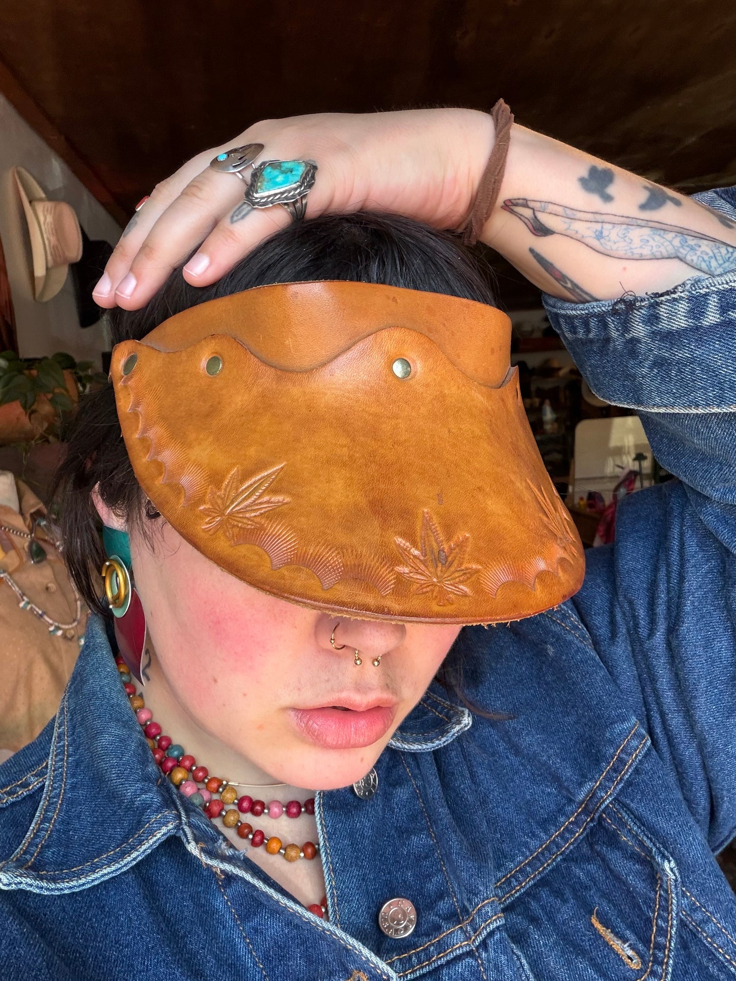 Hand Crafted Tooled Leather Visor