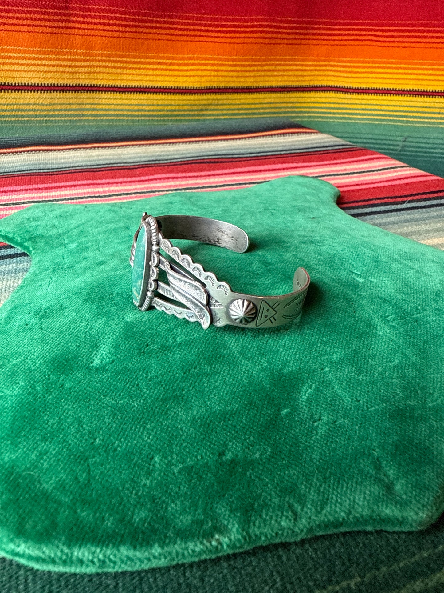 Fred Harvey Era Sterling and Turquoise Cuff