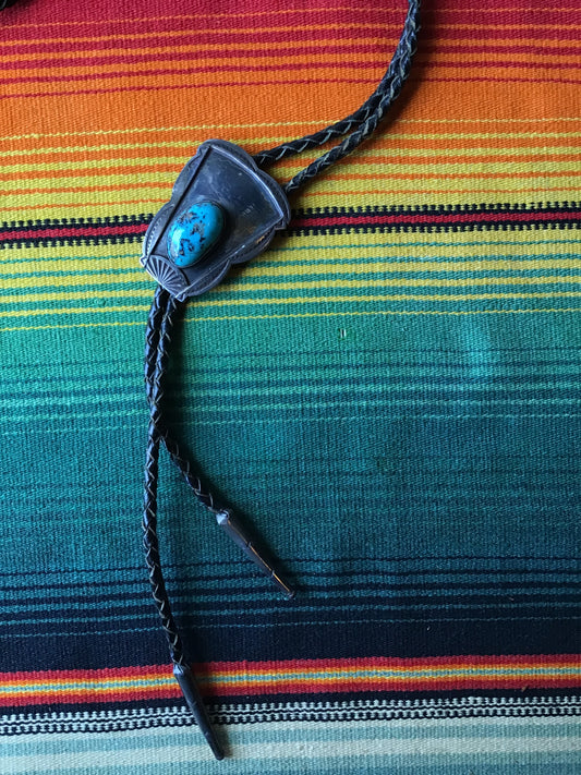 Vintage Sterling and Turquoise Bolo 19 3/8”