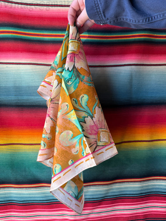 Western Pink & Peach Floral Western Silk Bandana Scarf