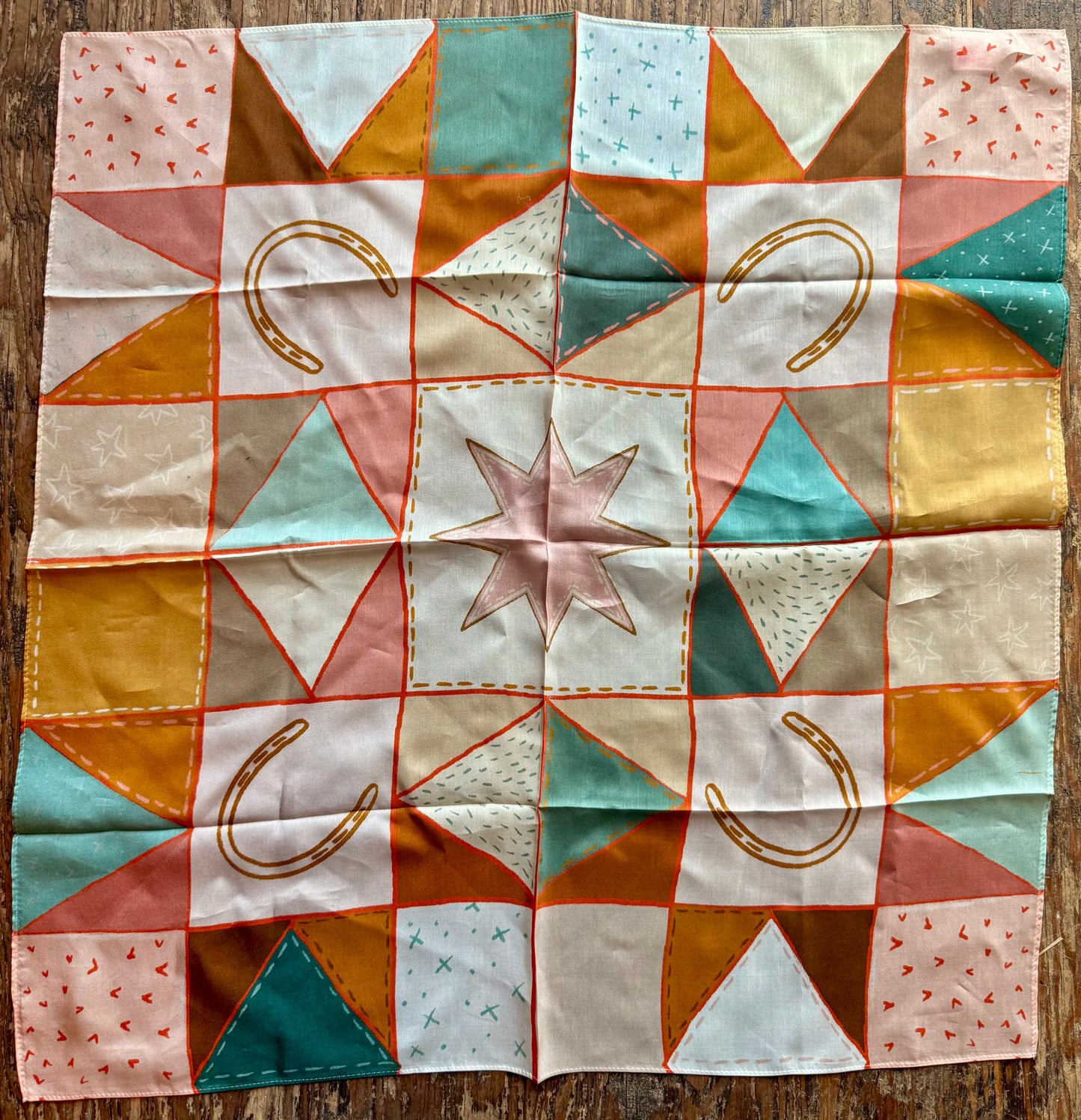 Western Horseshoe Patchwork Western Silk Scarf