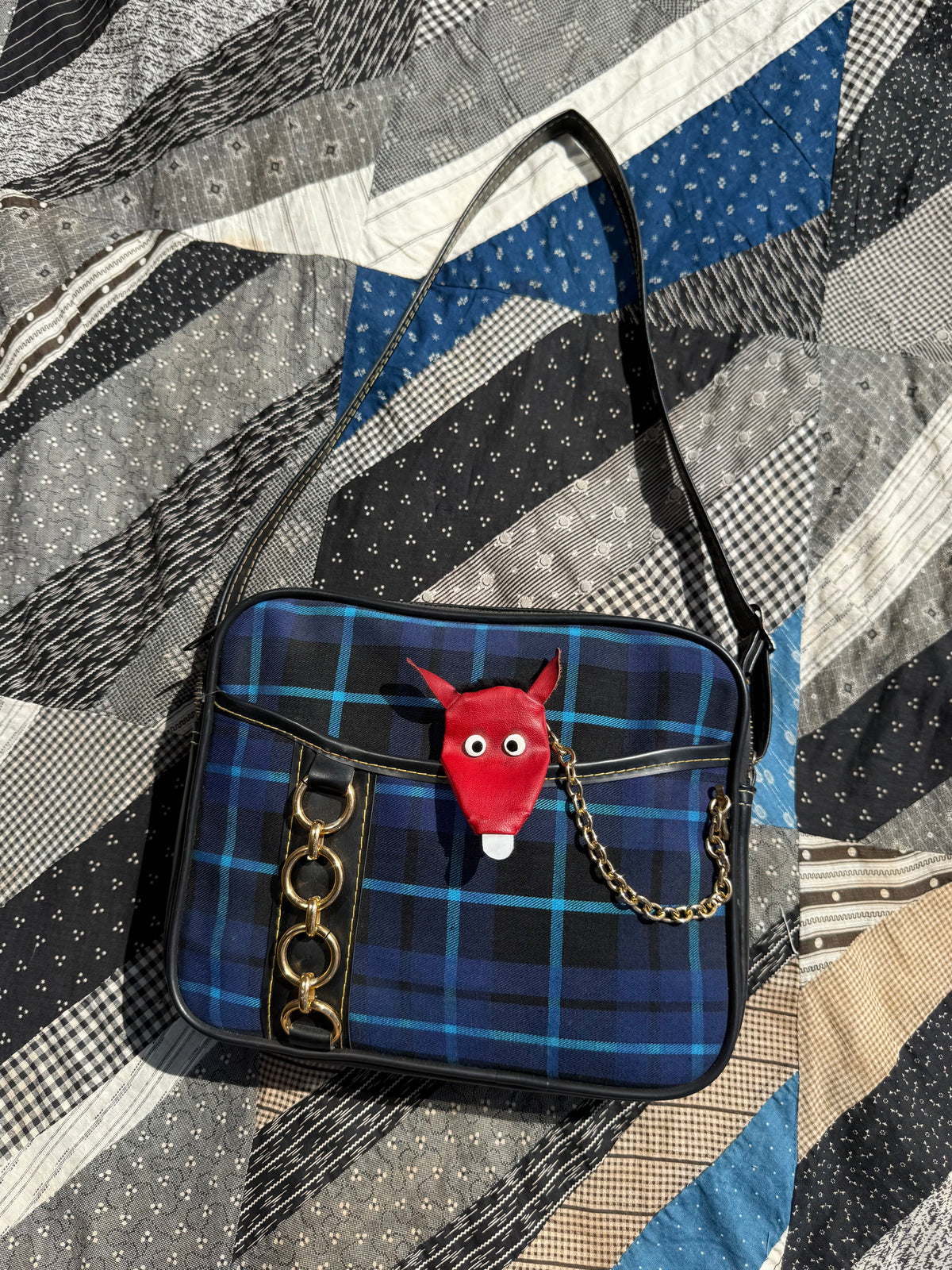 Spanish Blue Plaid Purse w Donkey Coinpurse