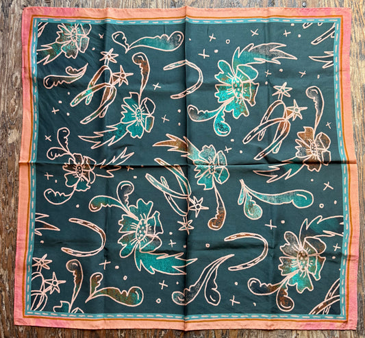 Western Spurs & Floral Turquoise Silk Bandana Scarf