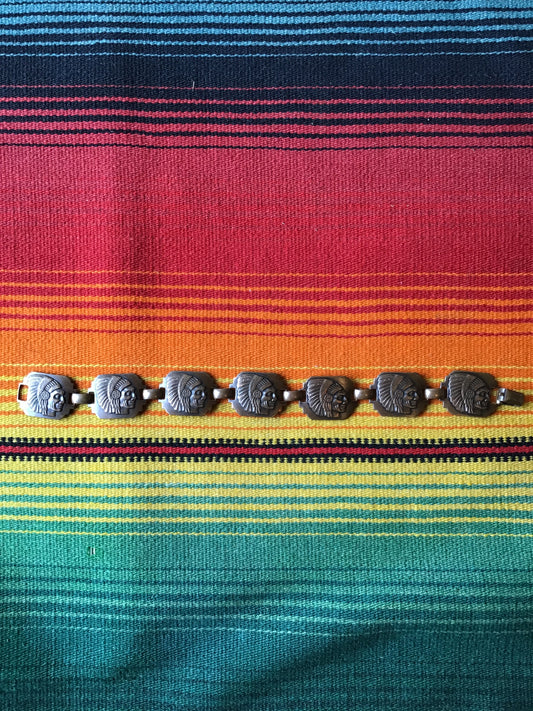 Vintage Indian Chief Chocolate Brown Copper Bracelet 7 1/4”