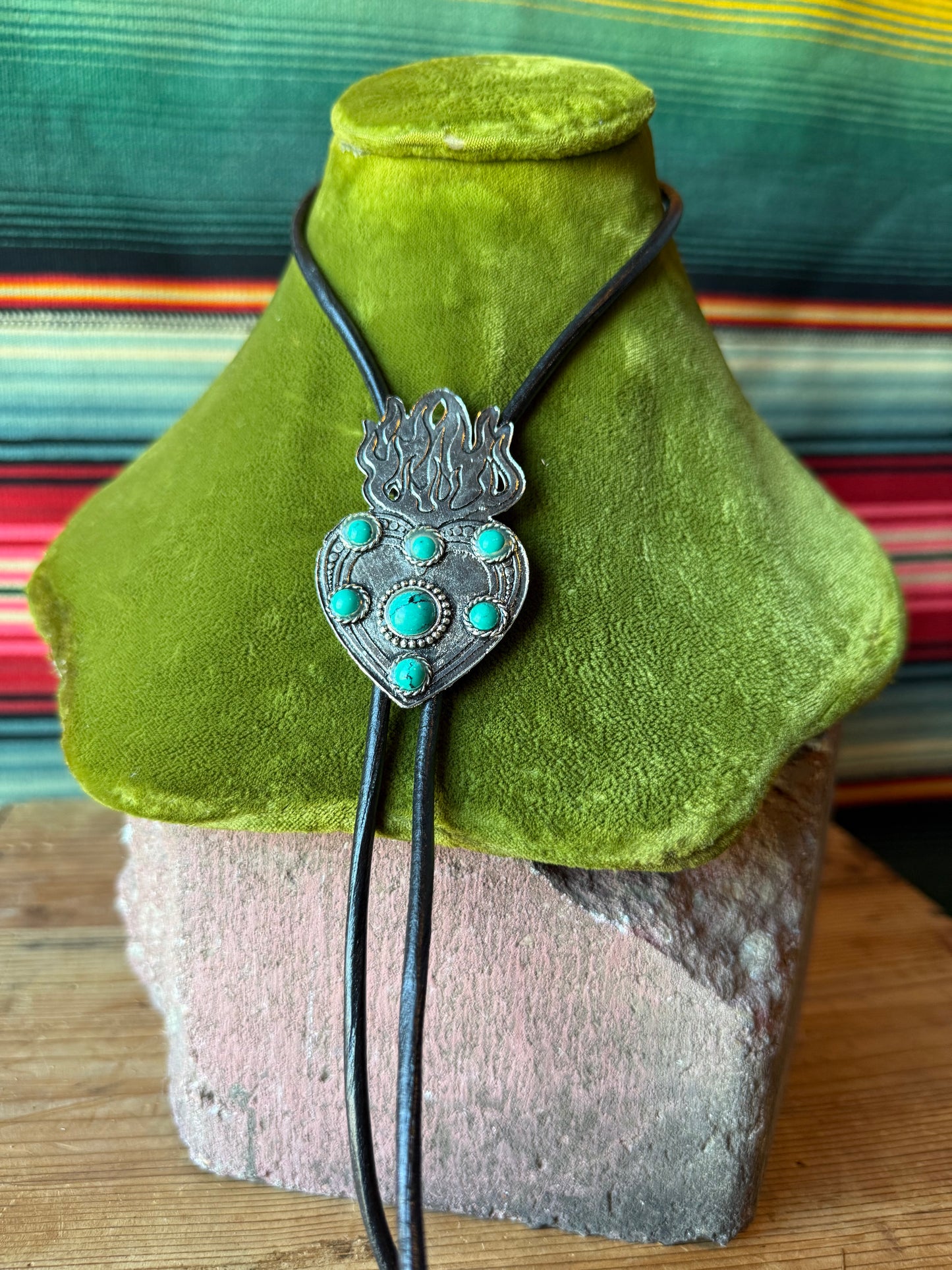 Flaming Heart Turqoiuse Bolo Tie