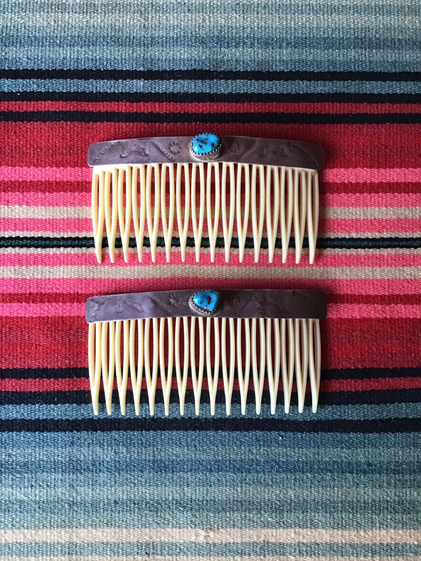 Vintage Sterling and Turquoise Hair Barrets