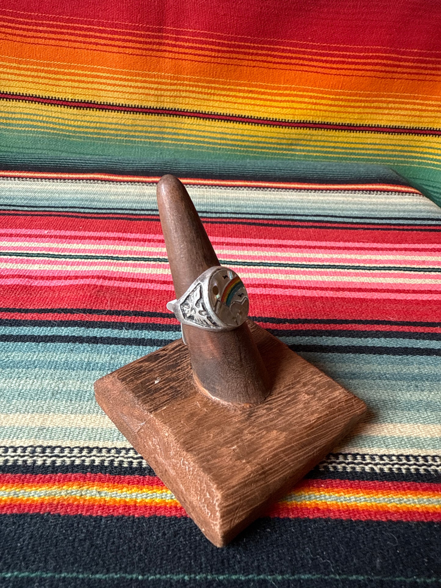 Vintage Sterling and Multi-Stone Inlay Thunderbird and Rainbow Ring