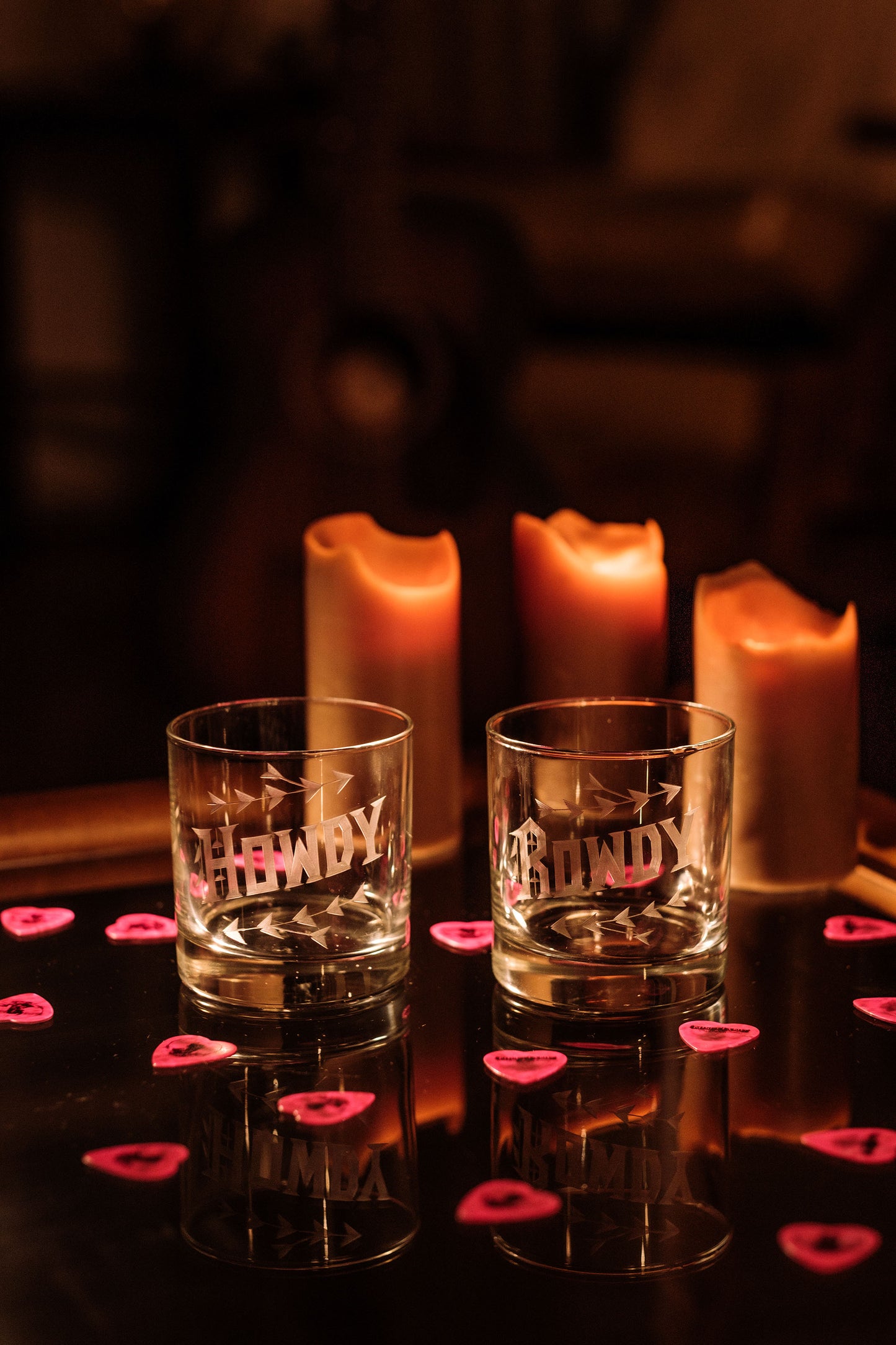 Howdy & Rowdy Etched Low Ball Glasses