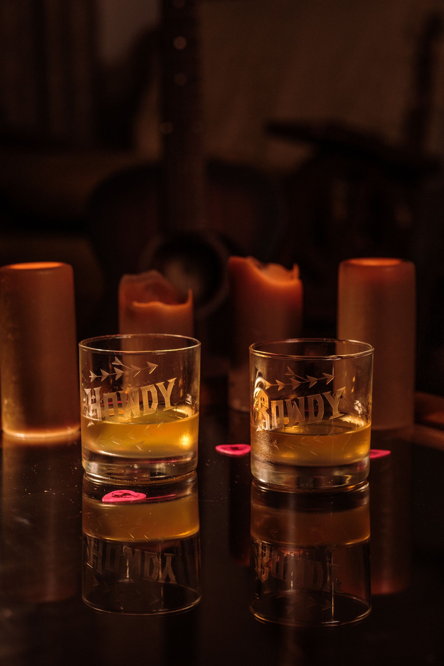 Howdy & Rowdy Etched Low Ball Glasses